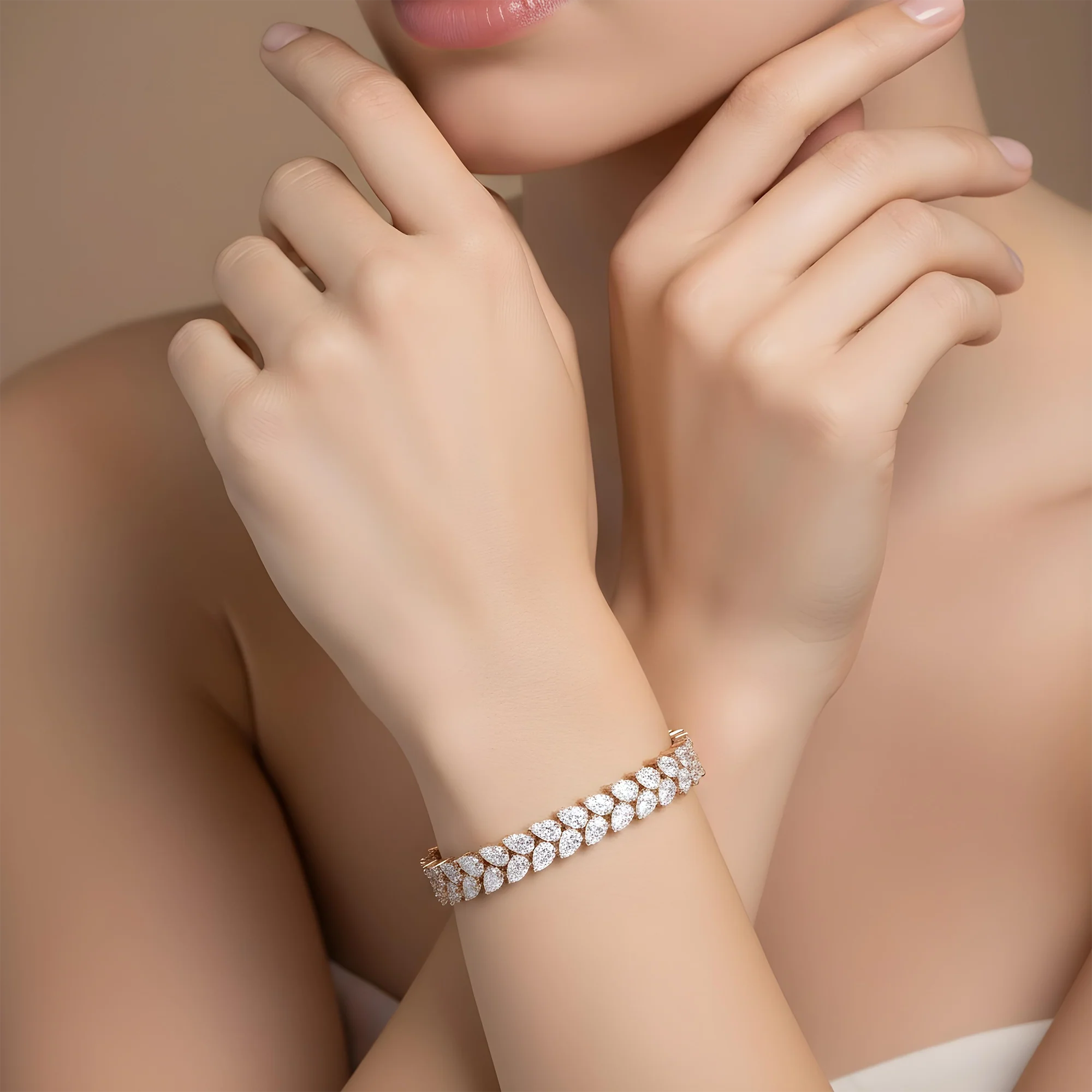 14K White Gold Pear Cut Diamond Bracelet 22.45ct - Image 7