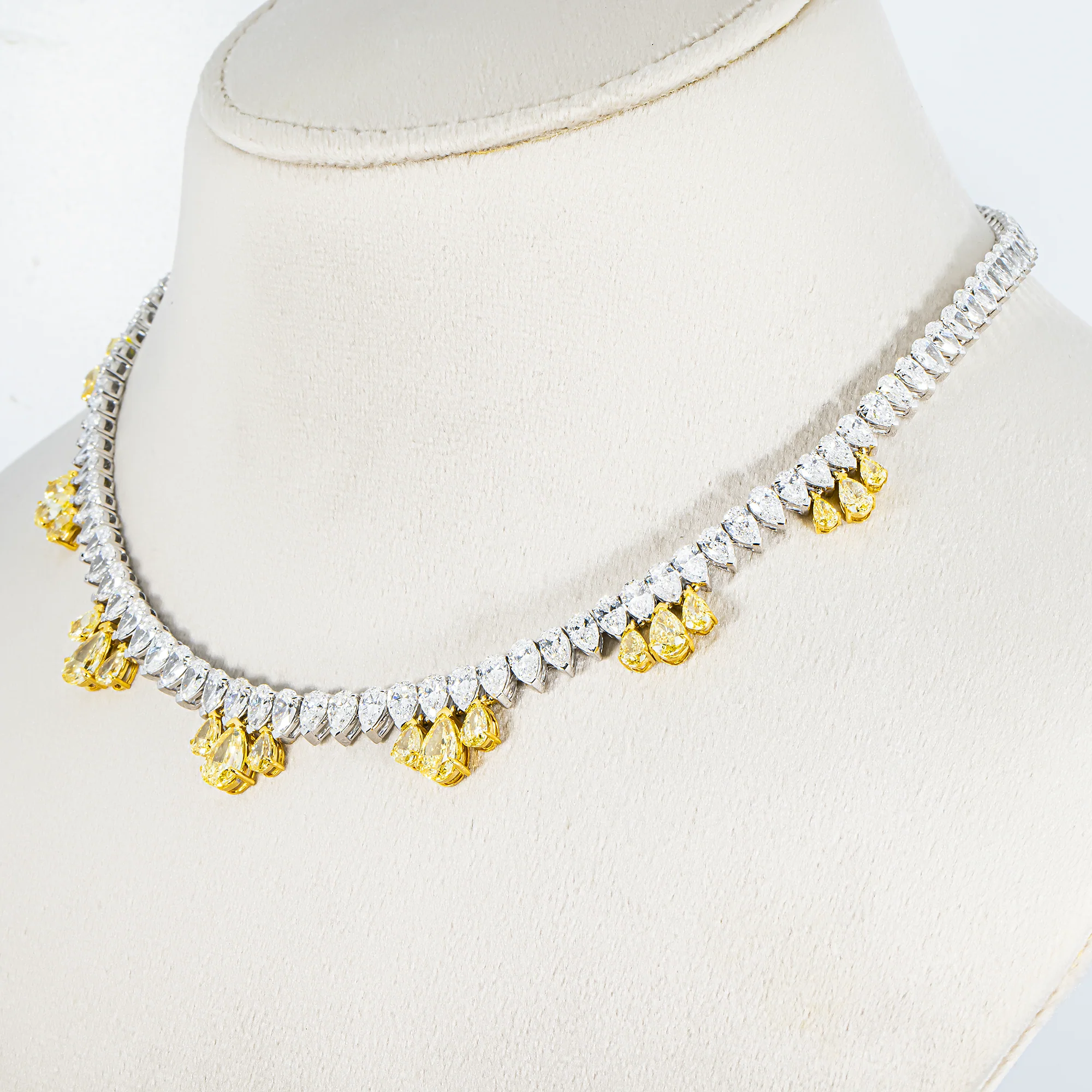 14K Two Tone Pear Cut Fancy Yellow & White Diamond Drop Necklace 32.35ct - Image 2