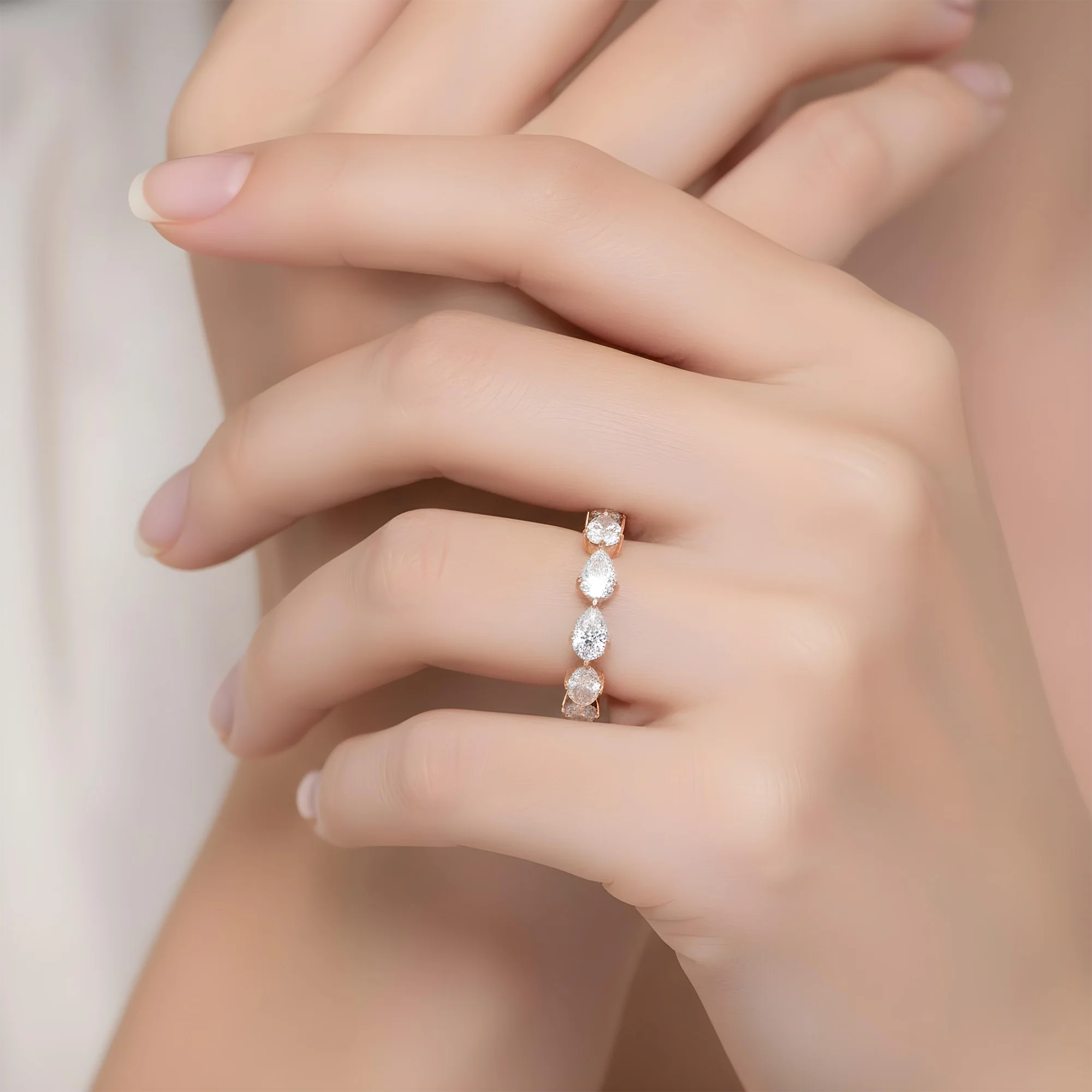 14K White Gold Pear Cut Diamond Eternity Ring 2.20ct (size 6-8) - Image 8