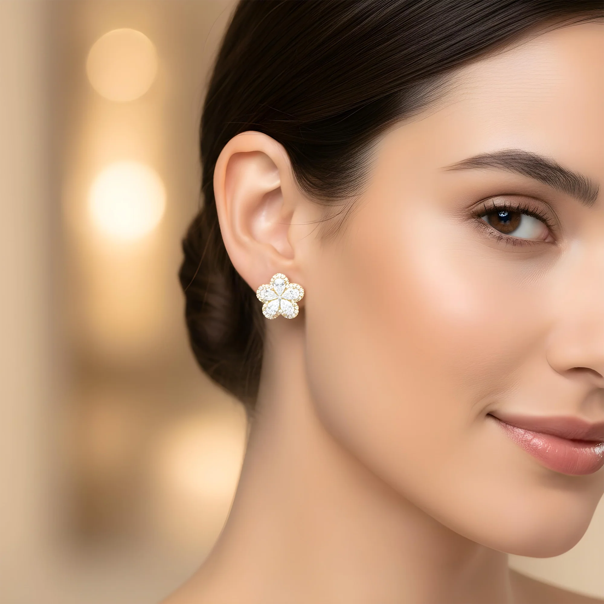 14K White Gold Pear Cut Diamond Flower Stud Earrings 2.81ctw - Image 5