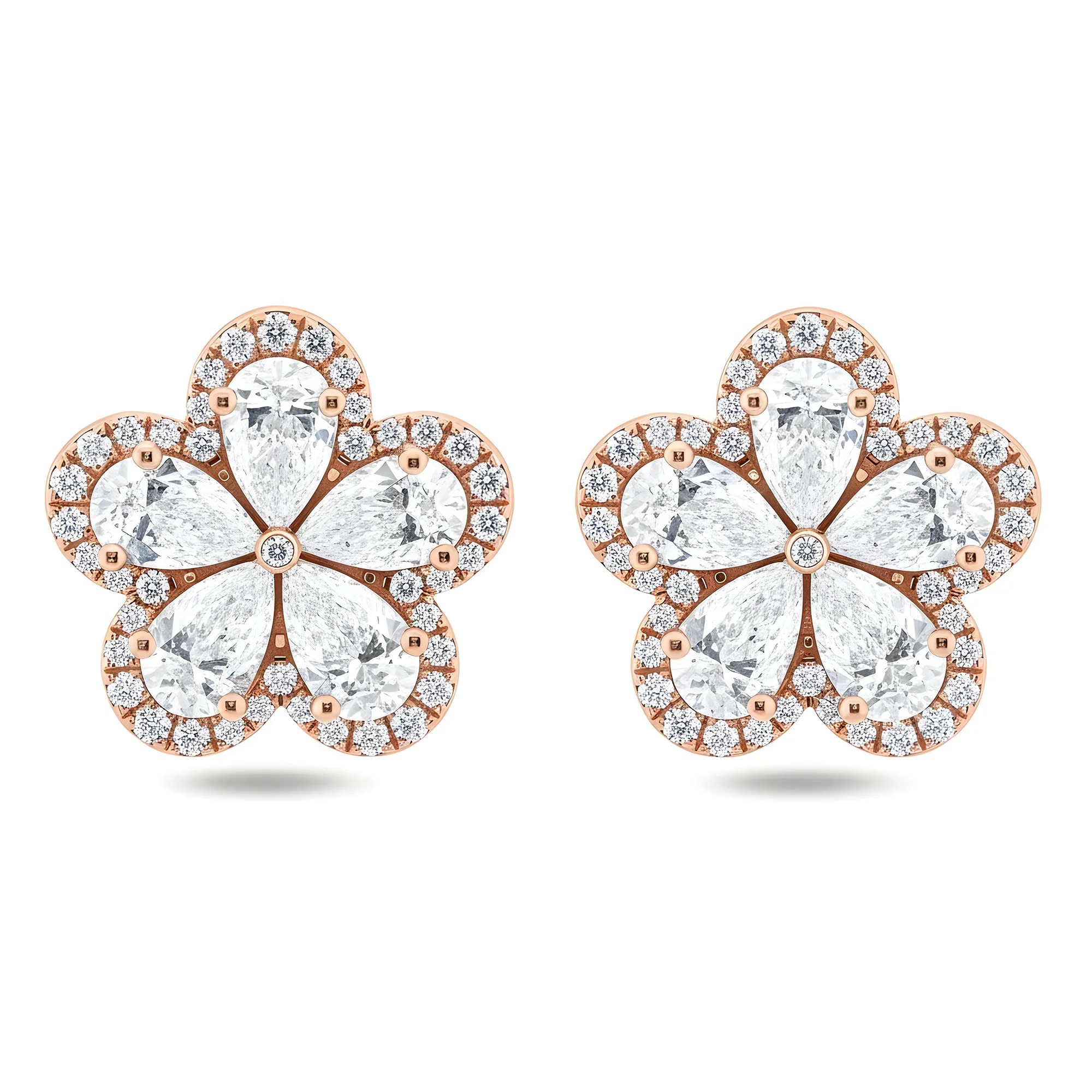 14K White Gold Pear Cut Diamond Flower Stud Earrings 2.81ctw - Image 6