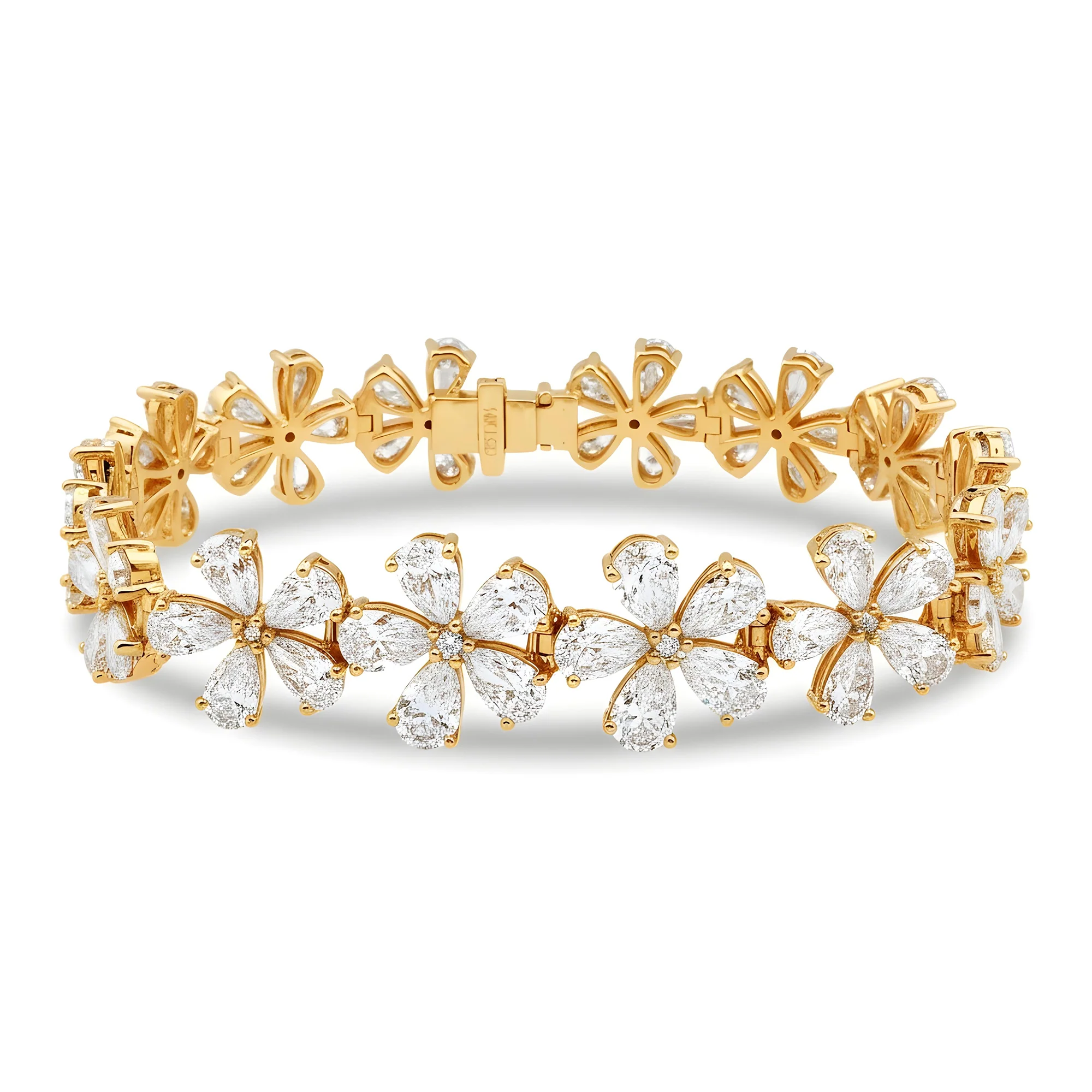 14K White Gold Pear Cut Diamond Full Bloom Flower Bracelet 26.50ct - Image 5