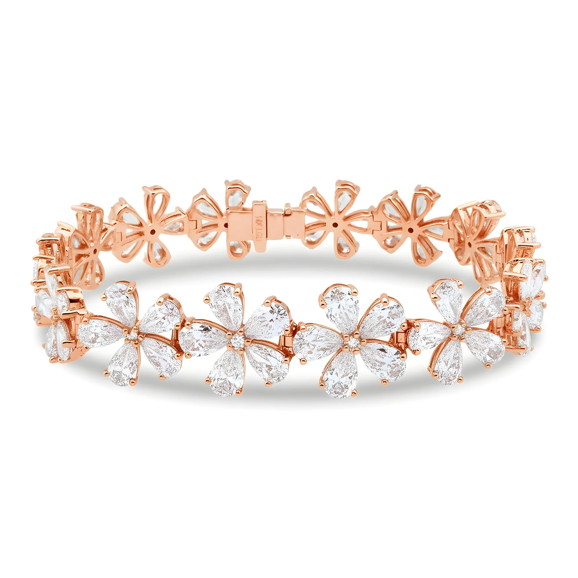 14K White Gold Pear Cut Diamond Full Bloom Flower Bracelet 26.50ct - Image 7