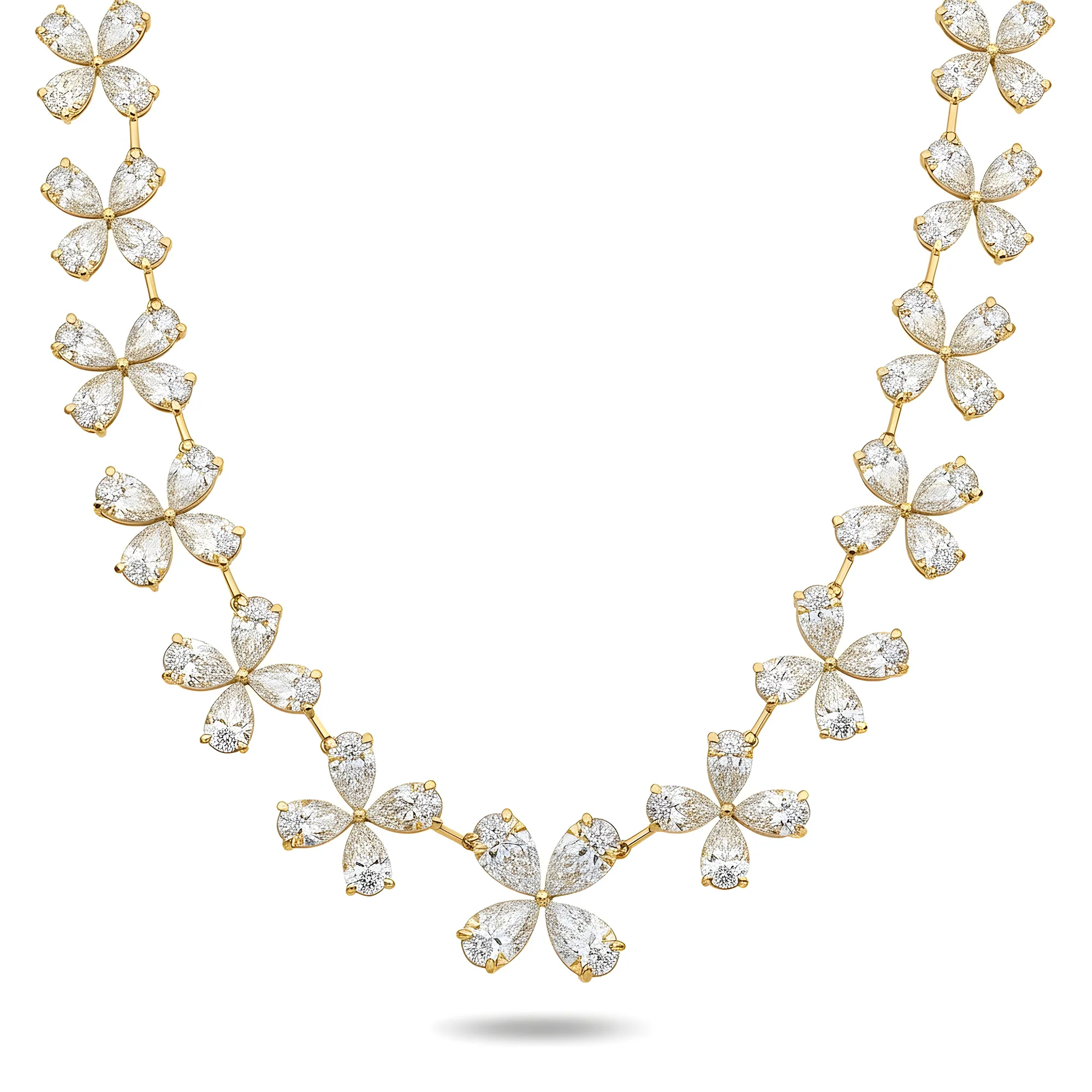 14K White Gold Pear Cut Diamond Graduated Flower Necklace 55.96ctw - Image 5