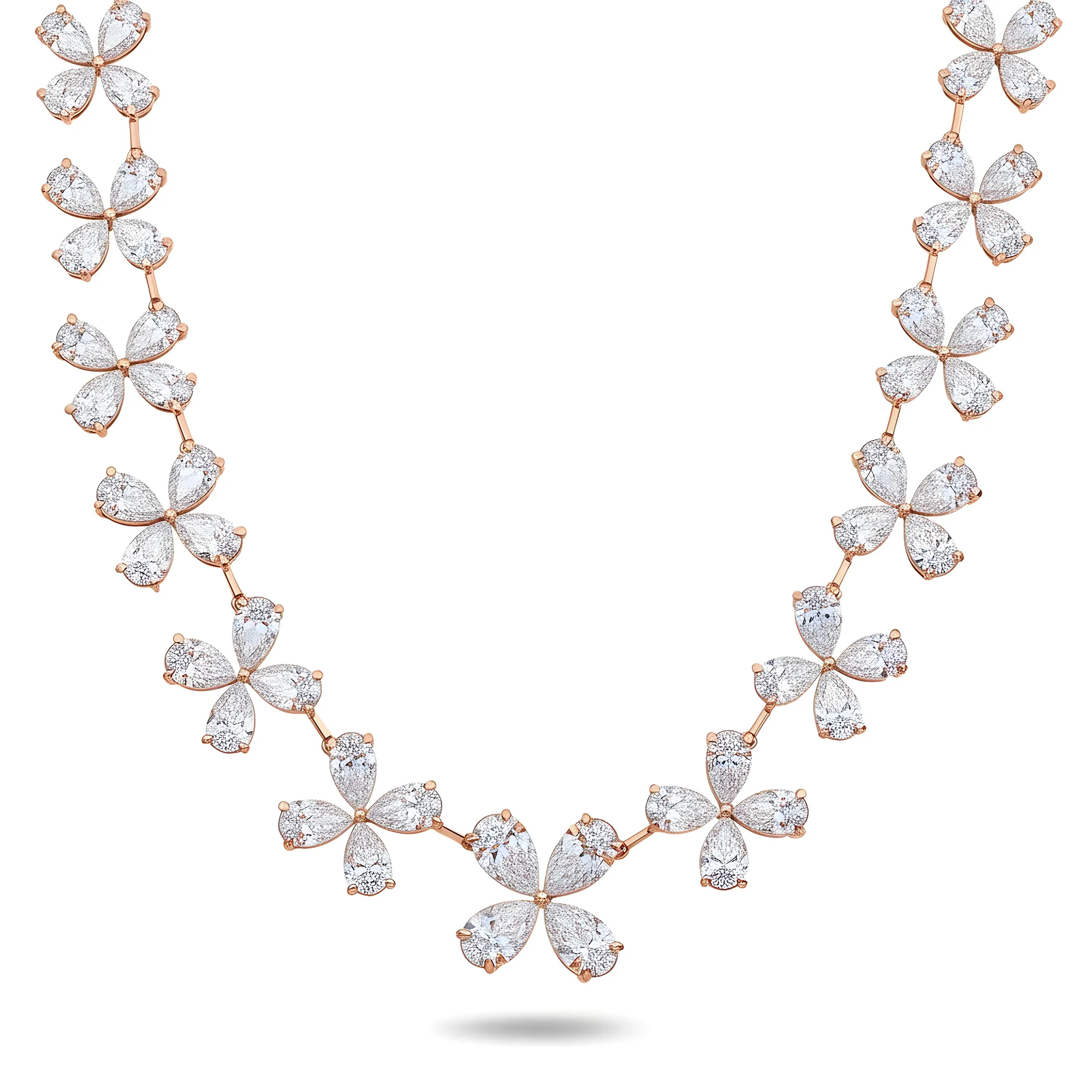 14K White Gold Pear Cut Diamond Graduated Flower Necklace 55.96ctw - Image 7