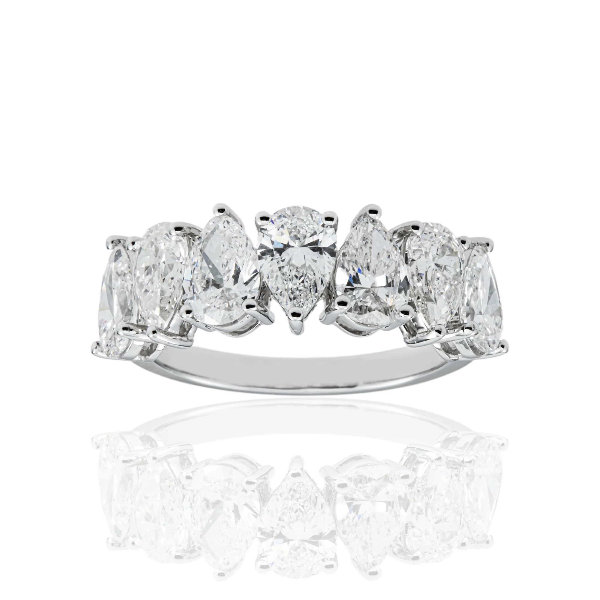14K White Gold Pear Cut Diamond Half Eternity Ring 2.90ct