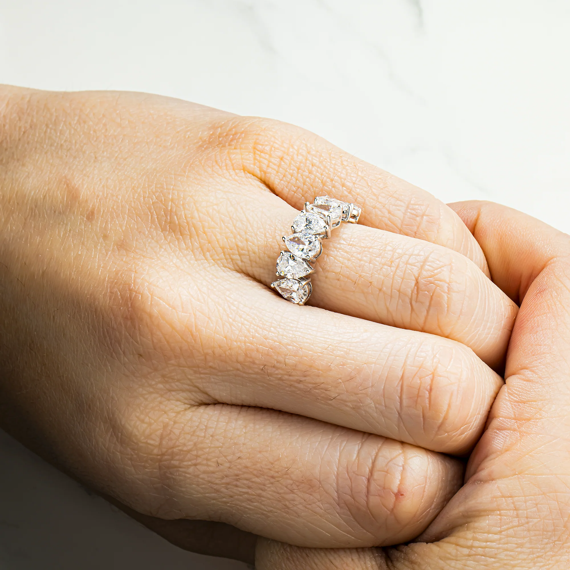 14K White Gold Pear Cut Diamond Half Eternity Ring 2.90ct - Image 2