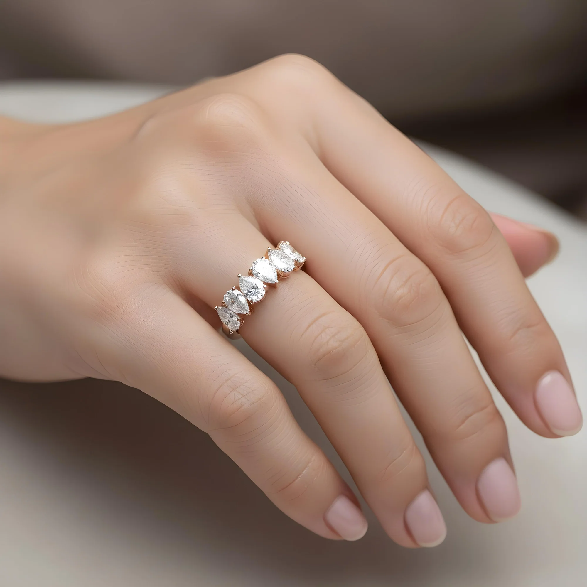 14K White Gold Pear Cut Diamond Half Eternity Ring 2.90ct - Image 9
