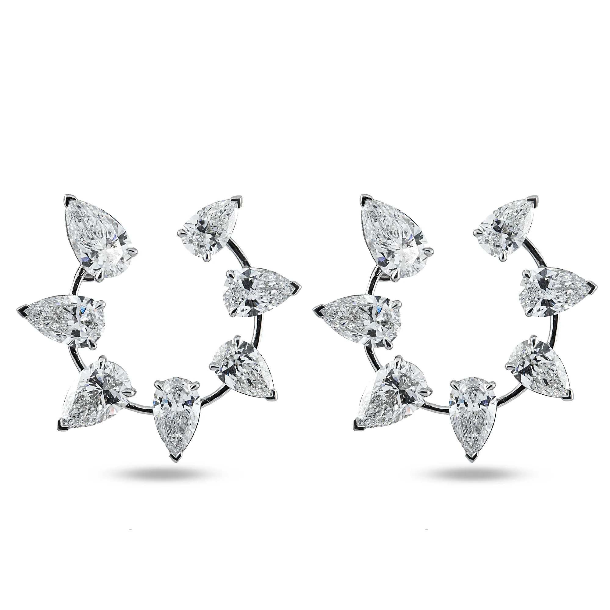 14K White Gold Satellite Pear Cut Diamond Hoop Earrings 6.56ctw