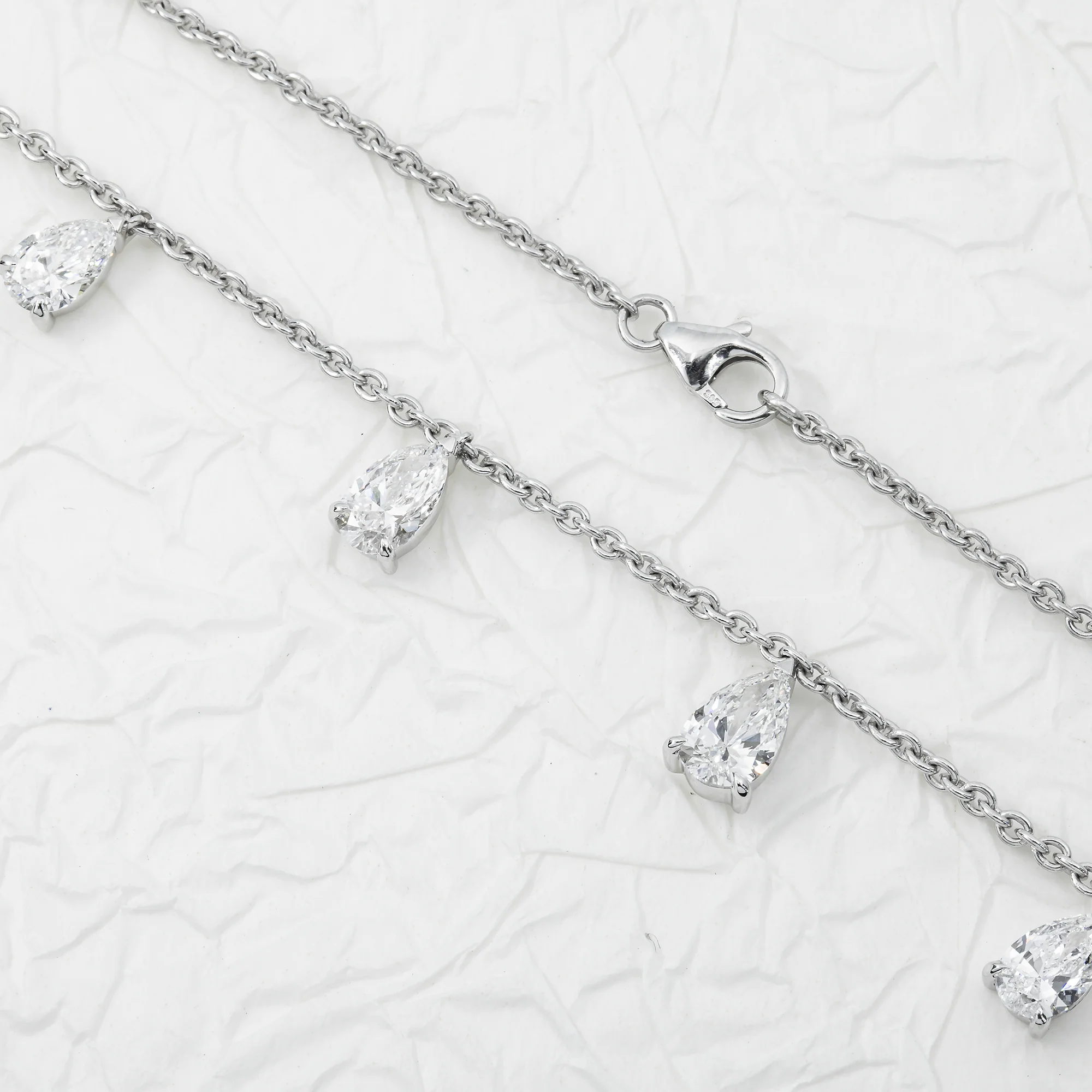 14K White Gold Pear Cut Diamond Satellite Drop Necklace 4.52ct - Image 3