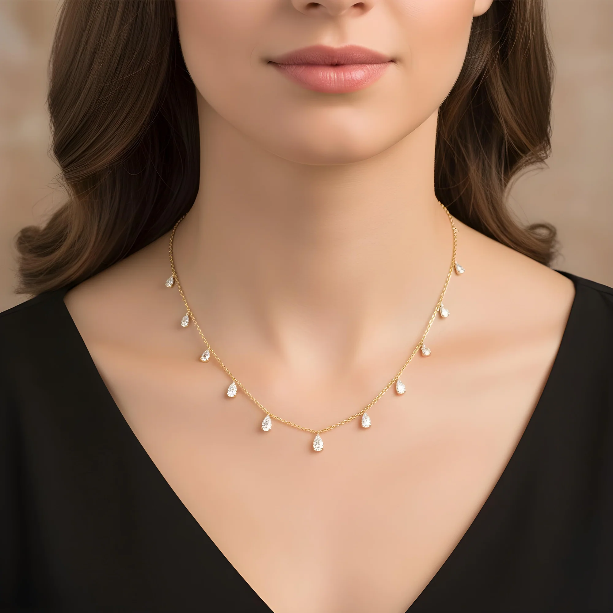 14K White Gold Pear Cut Diamond Satellite Drop Necklace 4.52ct - Image 5