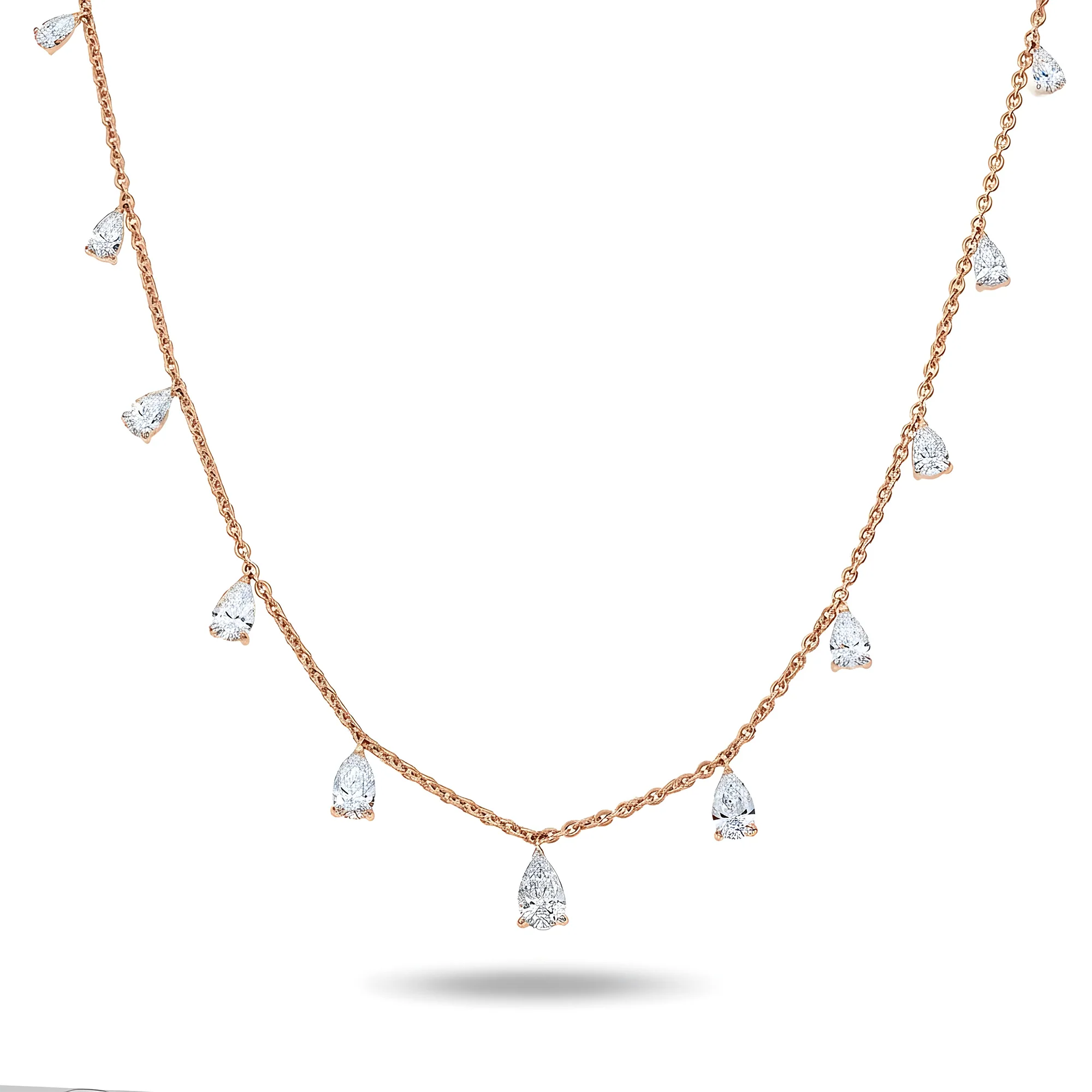14K White Gold Pear Cut Diamond Satellite Drop Necklace 4.52ct - Image 6