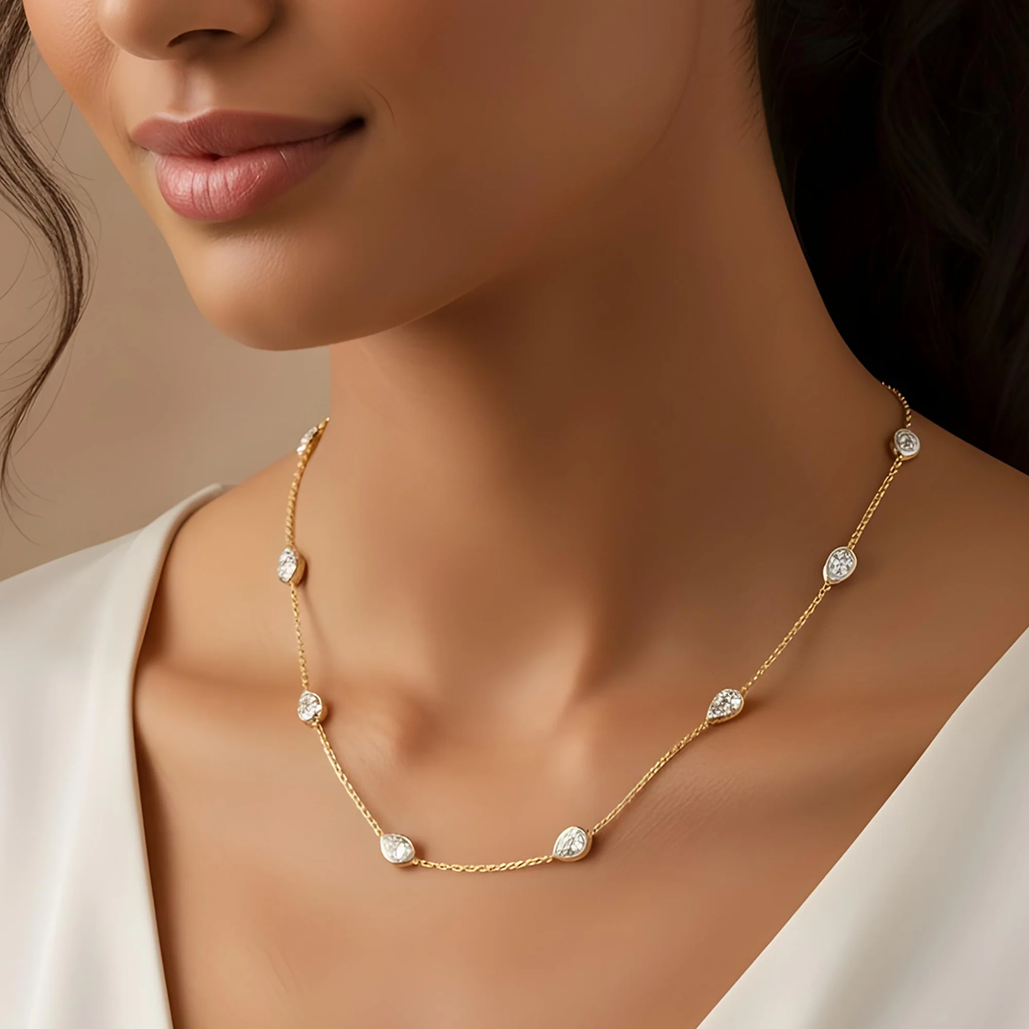 14K White Gold Pear Cut Diamond Satellite Necklace 5.70ct - Image 5