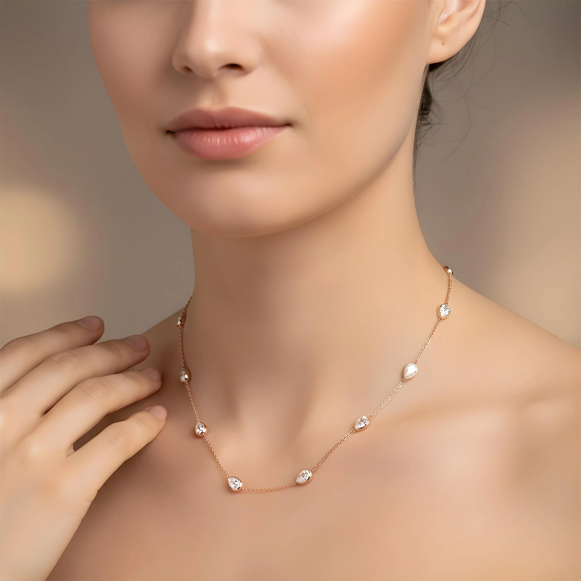 14K White Gold Pear Cut Diamond Satellite Necklace 5.70ct - Image 7