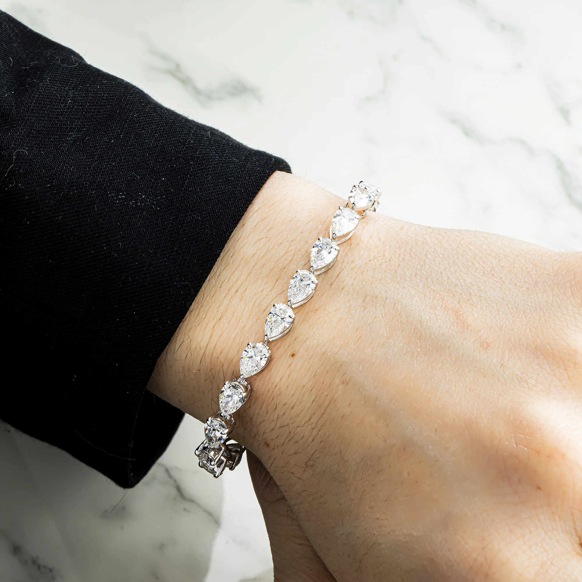 White Gold Pear Diamond Tennis Bracelet 14.52ct - Best Seller - Image 2