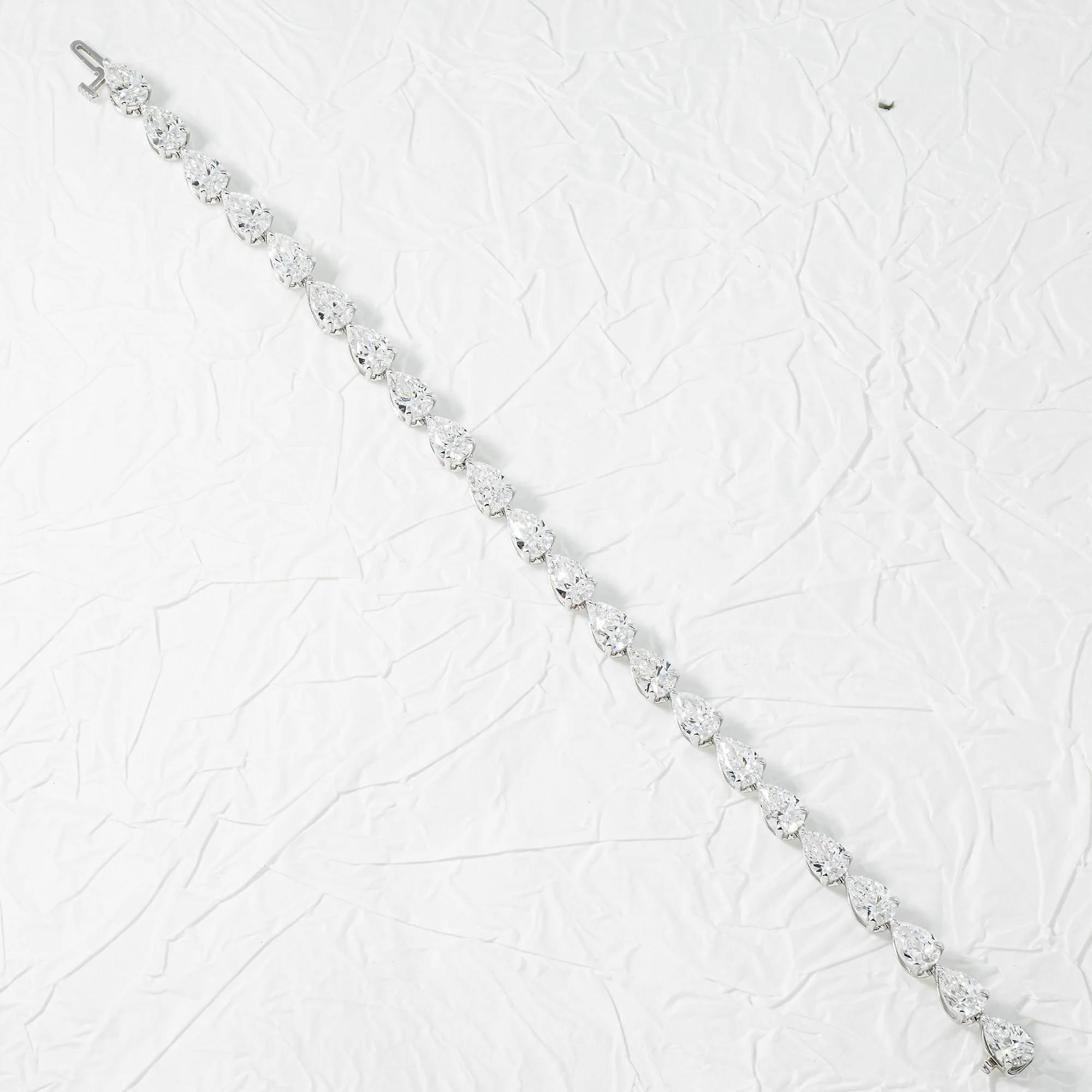 White Gold Pear Diamond Tennis Bracelet 14.52ct - Best Seller - Image 3