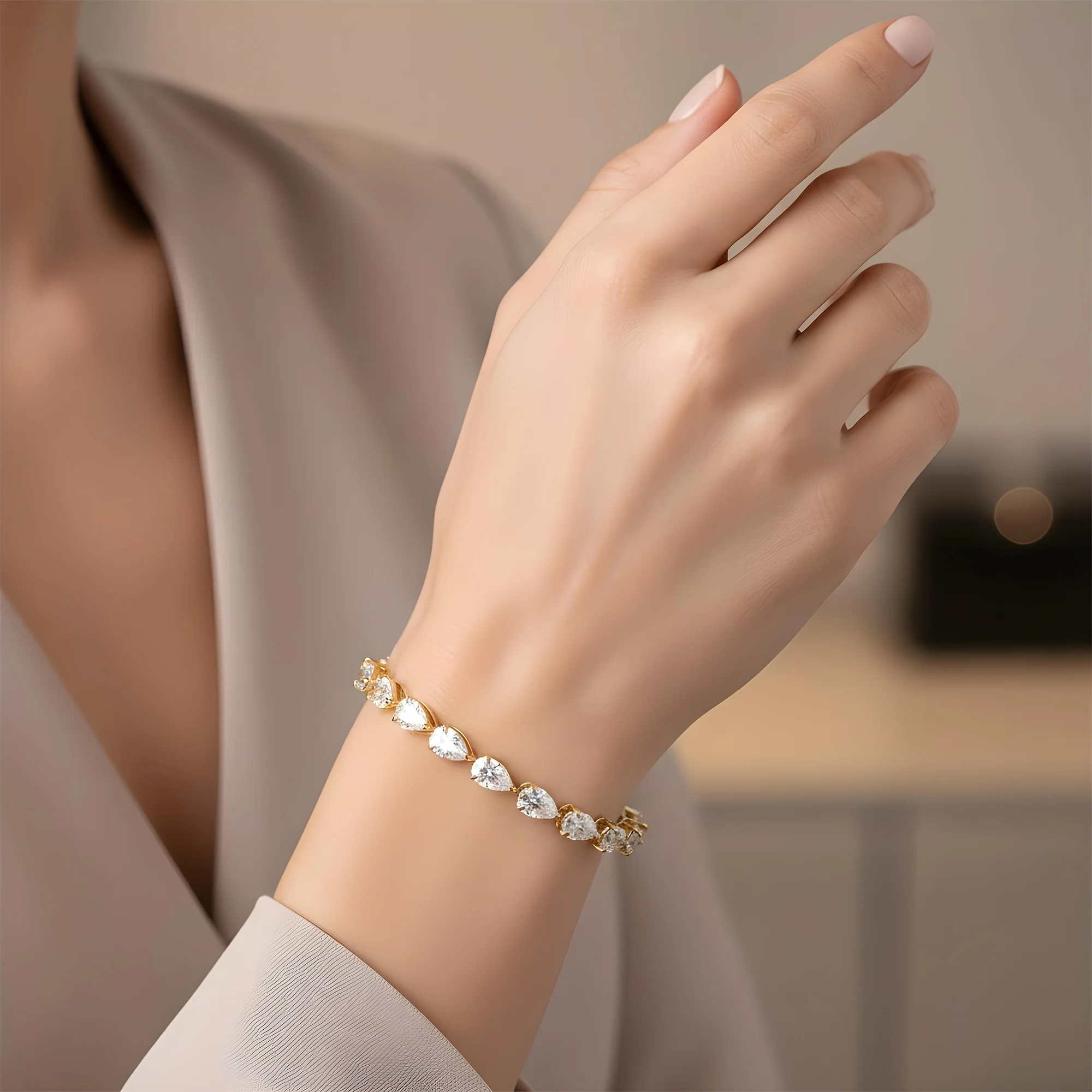 White Gold Pear Diamond Tennis Bracelet 14.52ct - Best Seller - Image 6