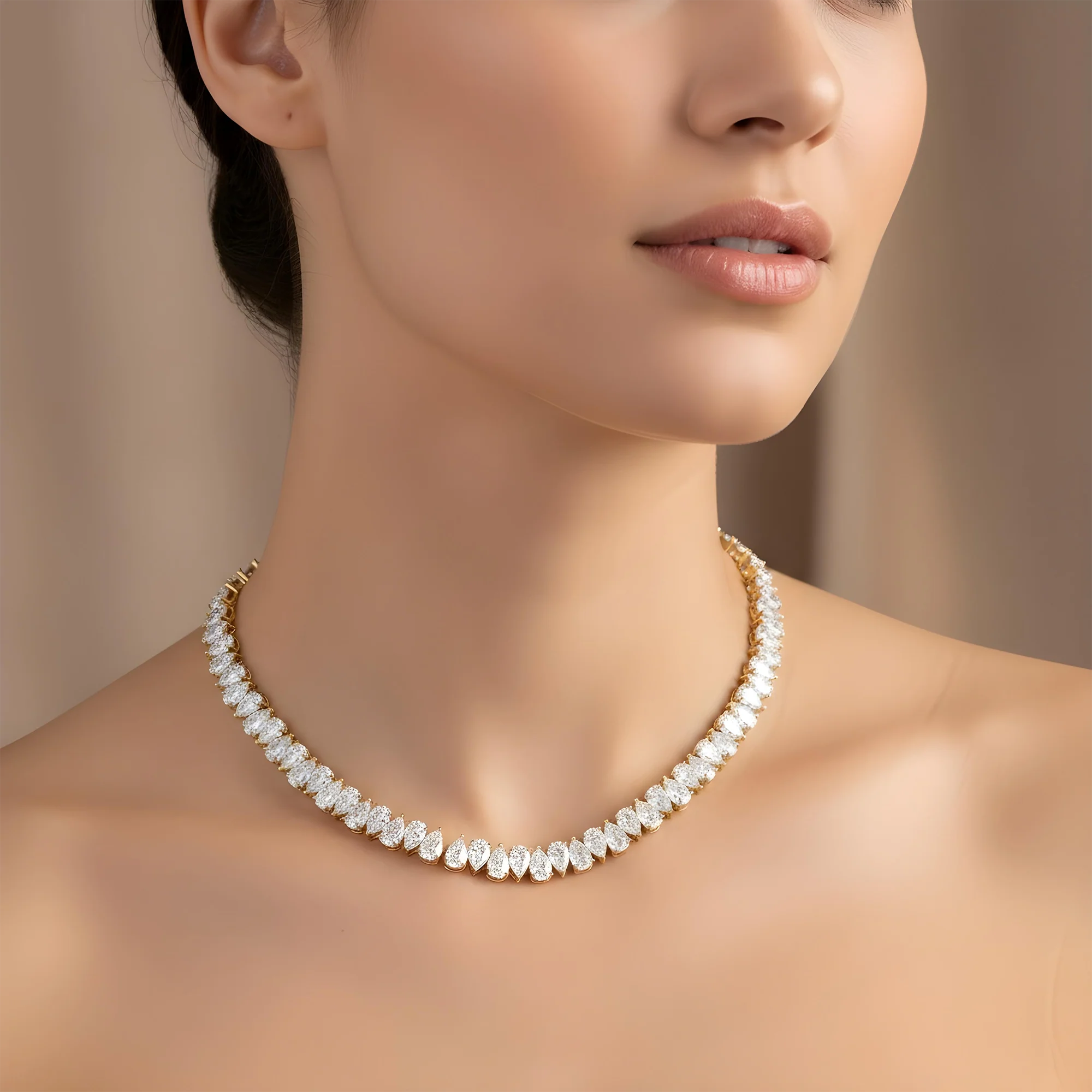 14K White Gold Pear Cut Diamond Tennis Chain 62.65ct - Image 6
