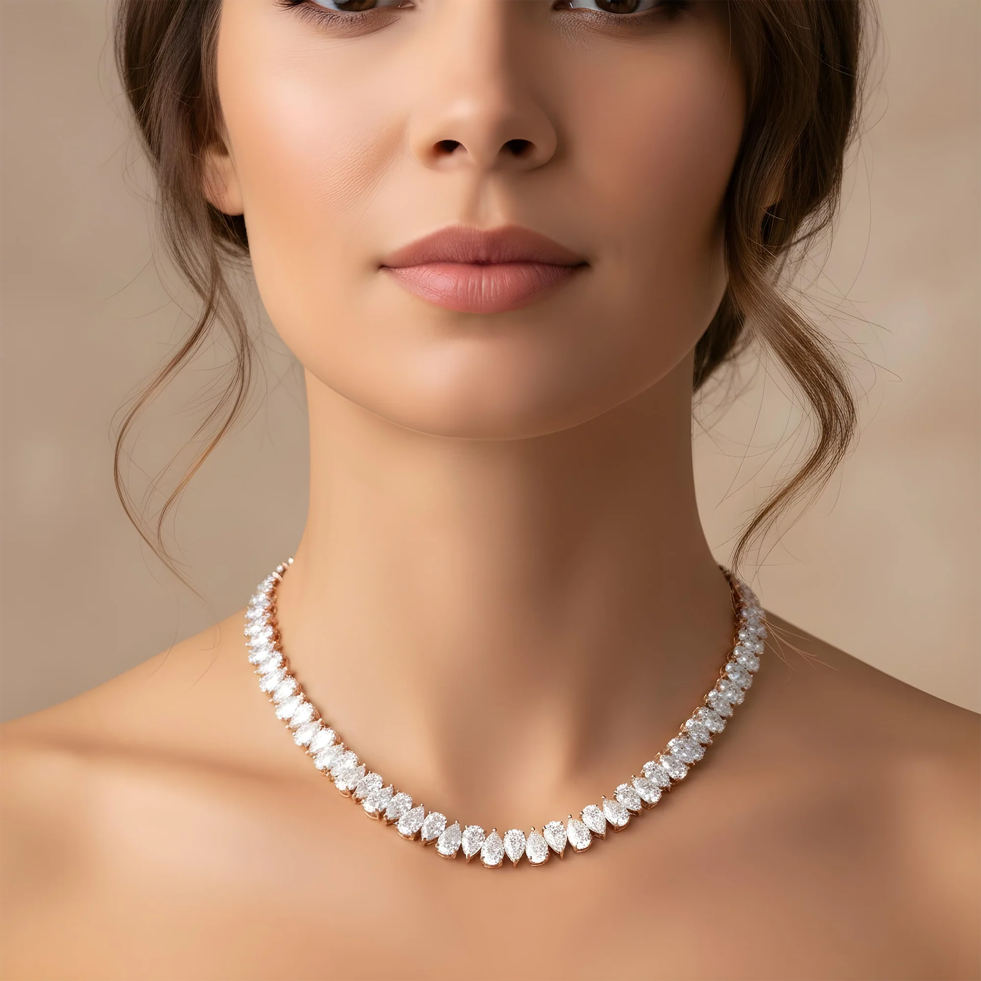 14K White Gold Pear Cut Diamond Tennis Chain 62.65ct - Image 8