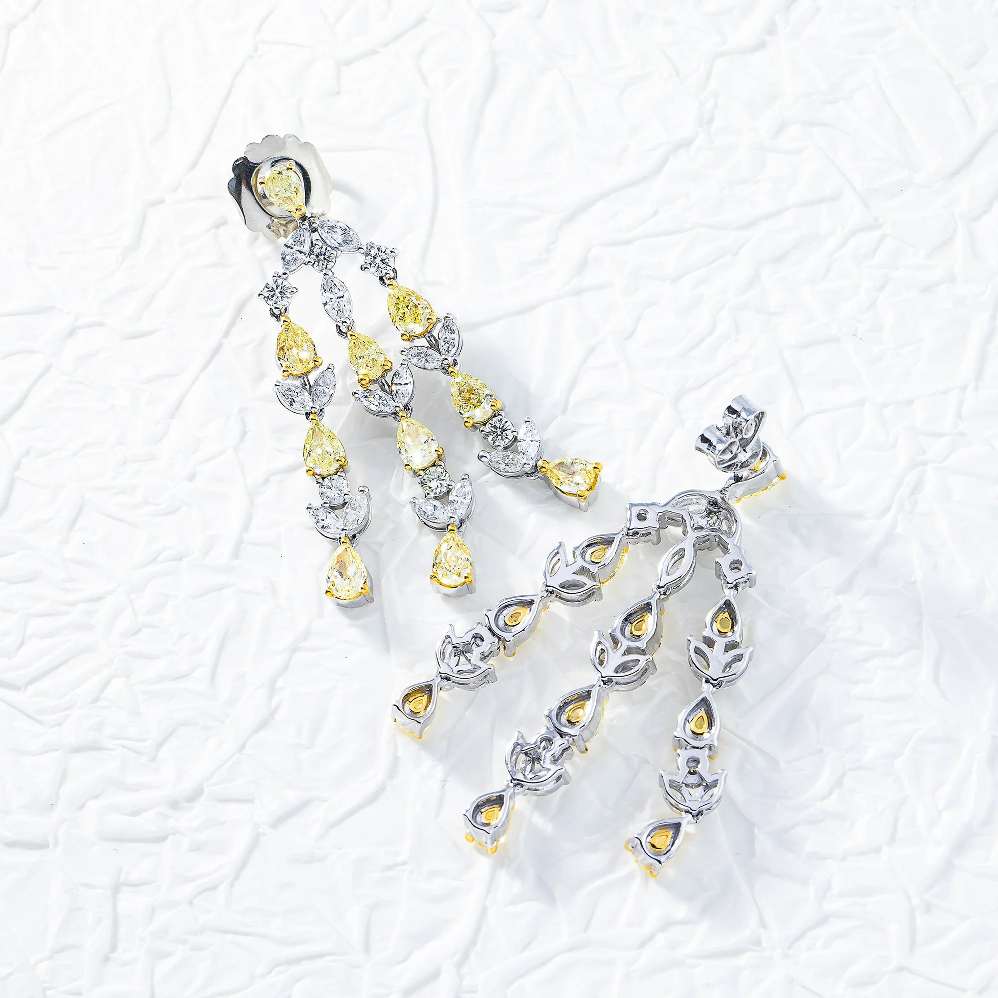 14K White Gold Canary Yellow Diamond Chandelier Drop Earrings 8.82ctw - Image 3