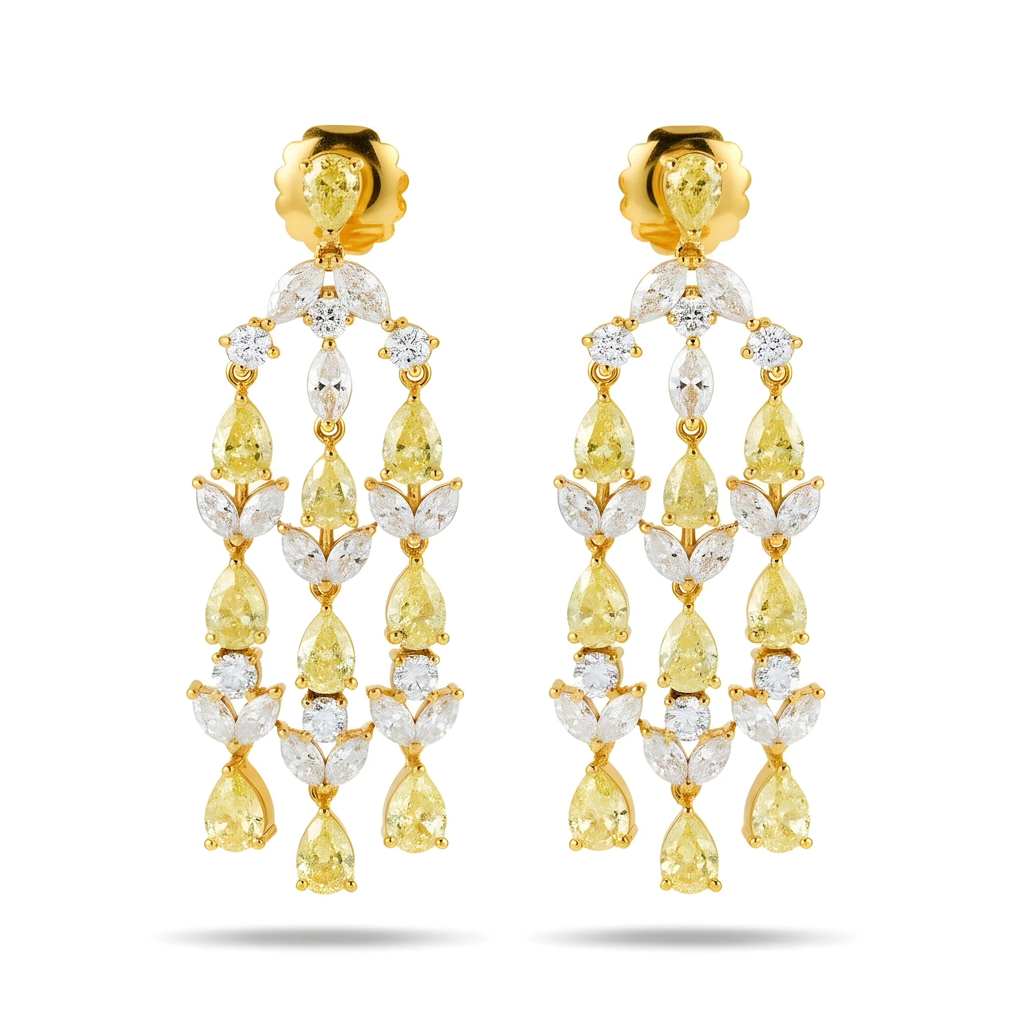 14K White Gold Canary Yellow Diamond Chandelier Drop Earrings 8.82ctw - Image 4