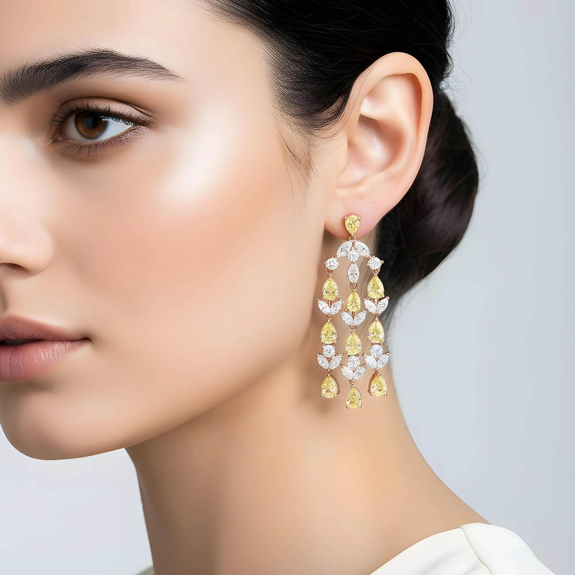 14K White Gold Canary Yellow Diamond Chandelier Drop Earrings 8.82ctw - Image 7