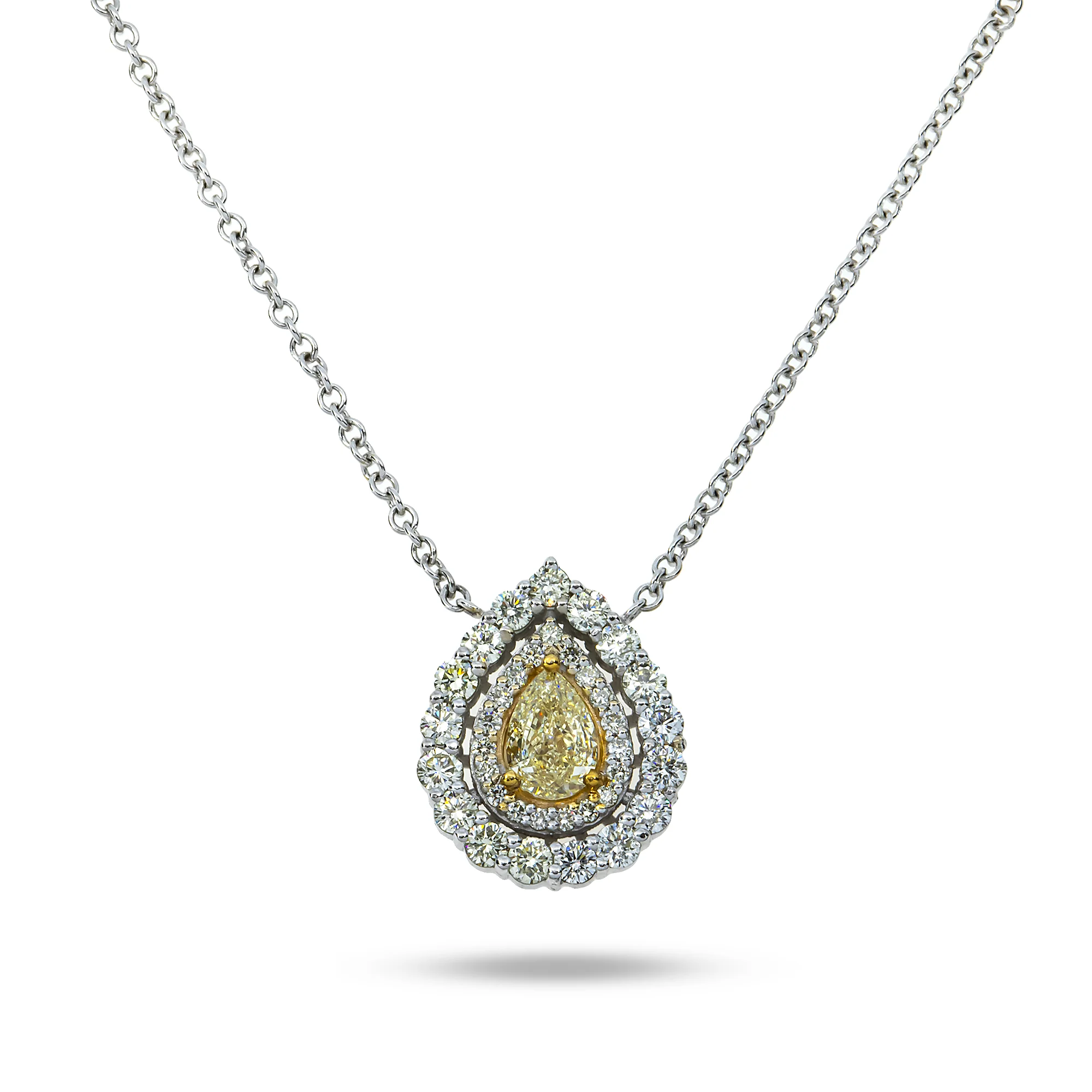 14K White Gold Pear Cut Canary Yellow Diamond Pendant & Chain Necklace 1.44ct