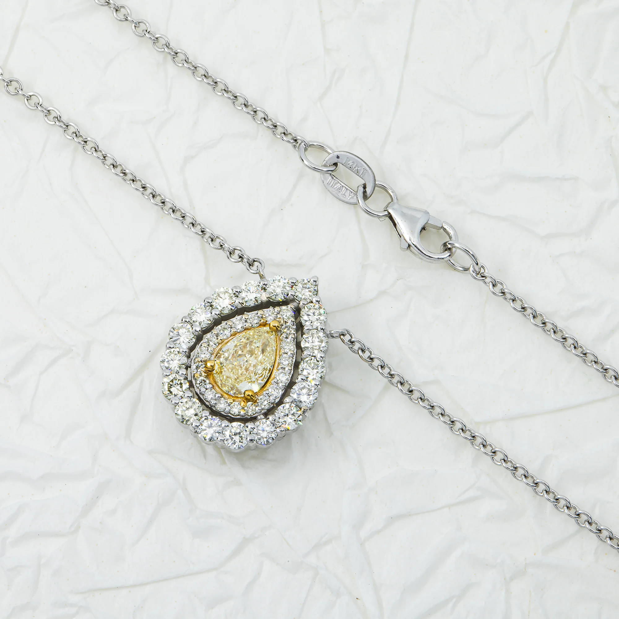 14K White Gold Pear Cut Canary Yellow Diamond Pendant & Chain Necklace 1.44ct - Image 3