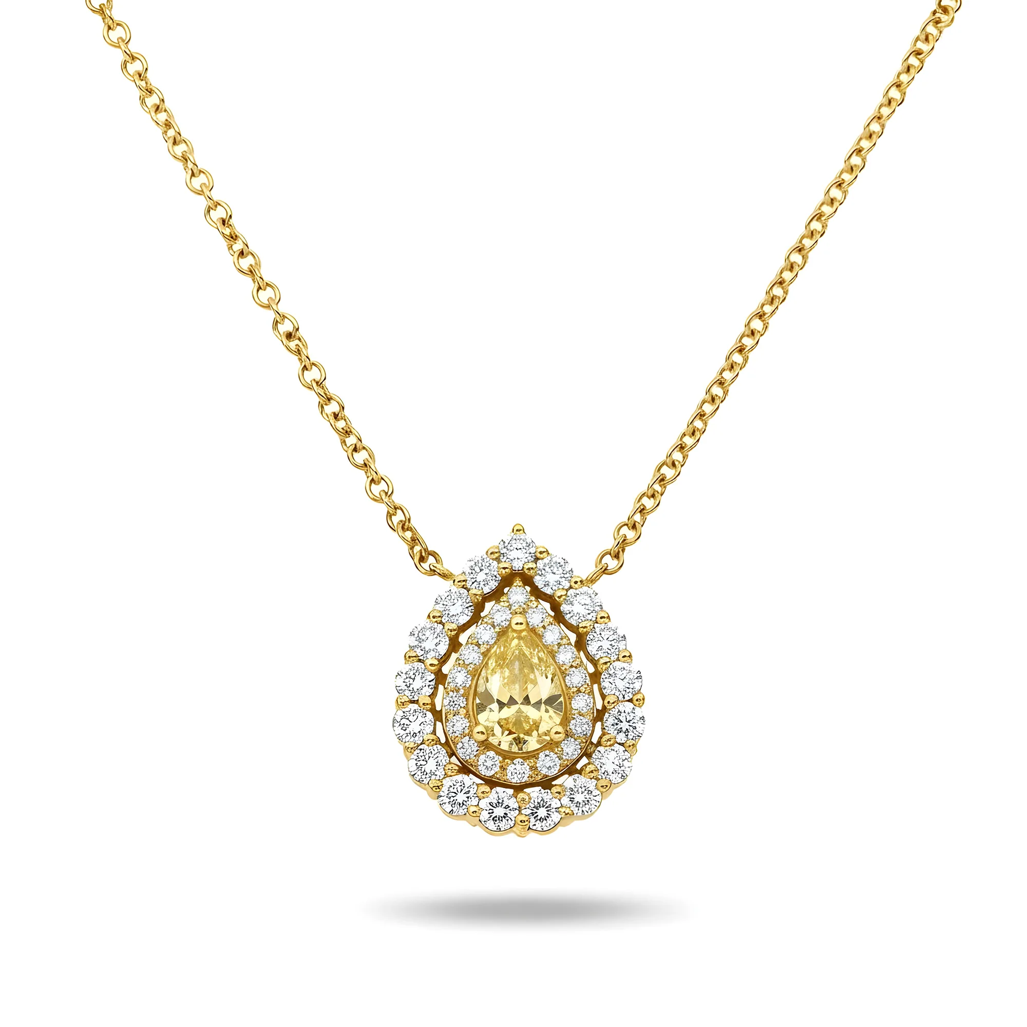 14K White Gold Pear Cut Canary Yellow Diamond Pendant & Chain Necklace 1.44ct - Image 4