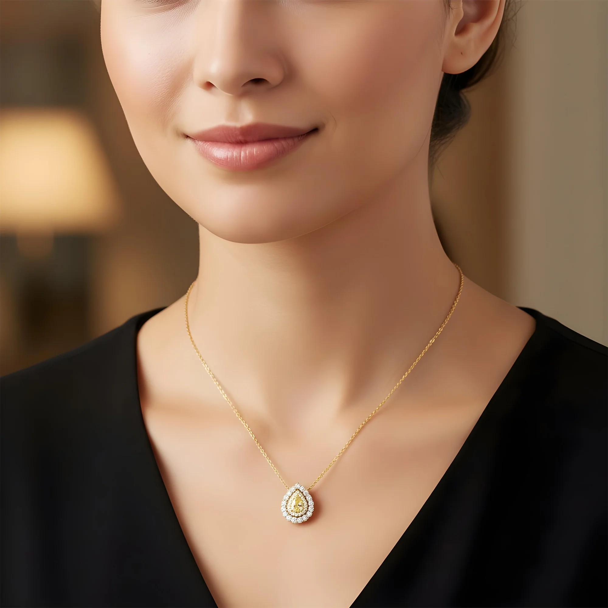 14K White Gold Pear Cut Canary Yellow Diamond Pendant & Chain Necklace 1.44ct - Image 5