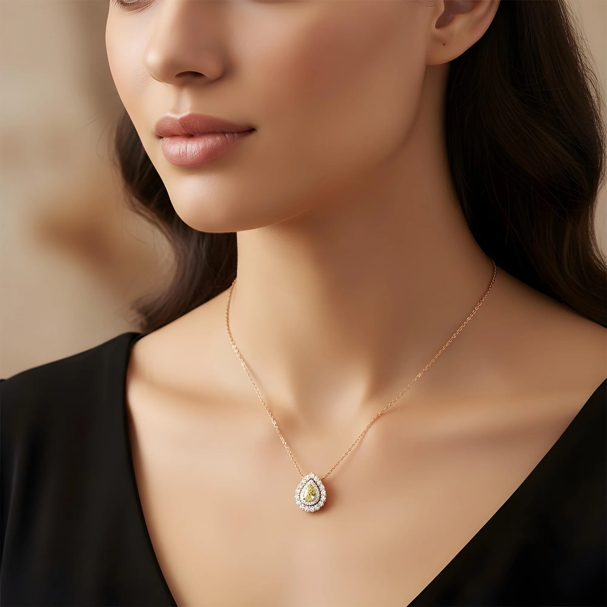 14K White Gold Pear Cut Canary Yellow Diamond Pendant & Chain Necklace 1.44ct - Image 7