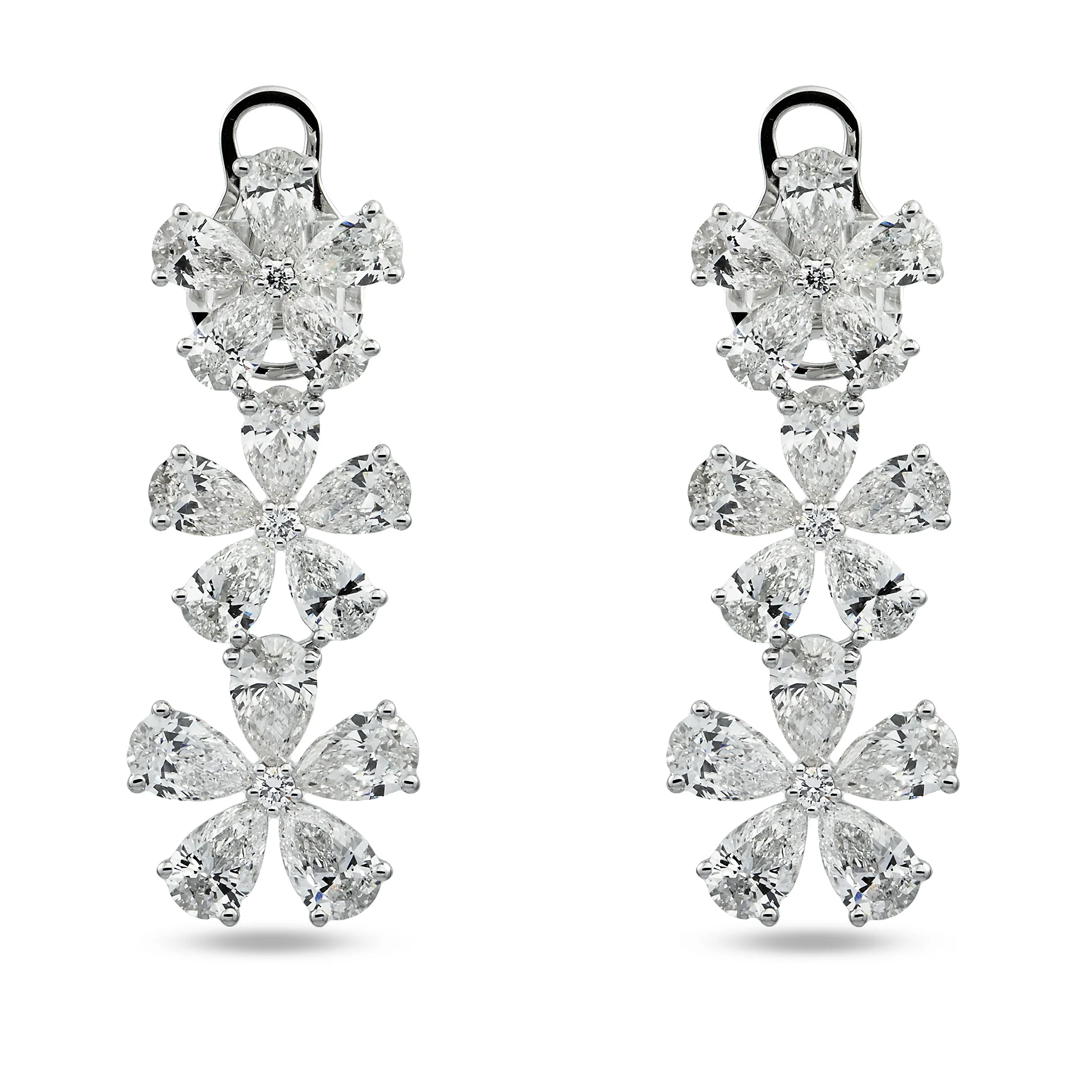 14K White Gold Pear Cut Diamond Flower Drop Earrings 12.79ct