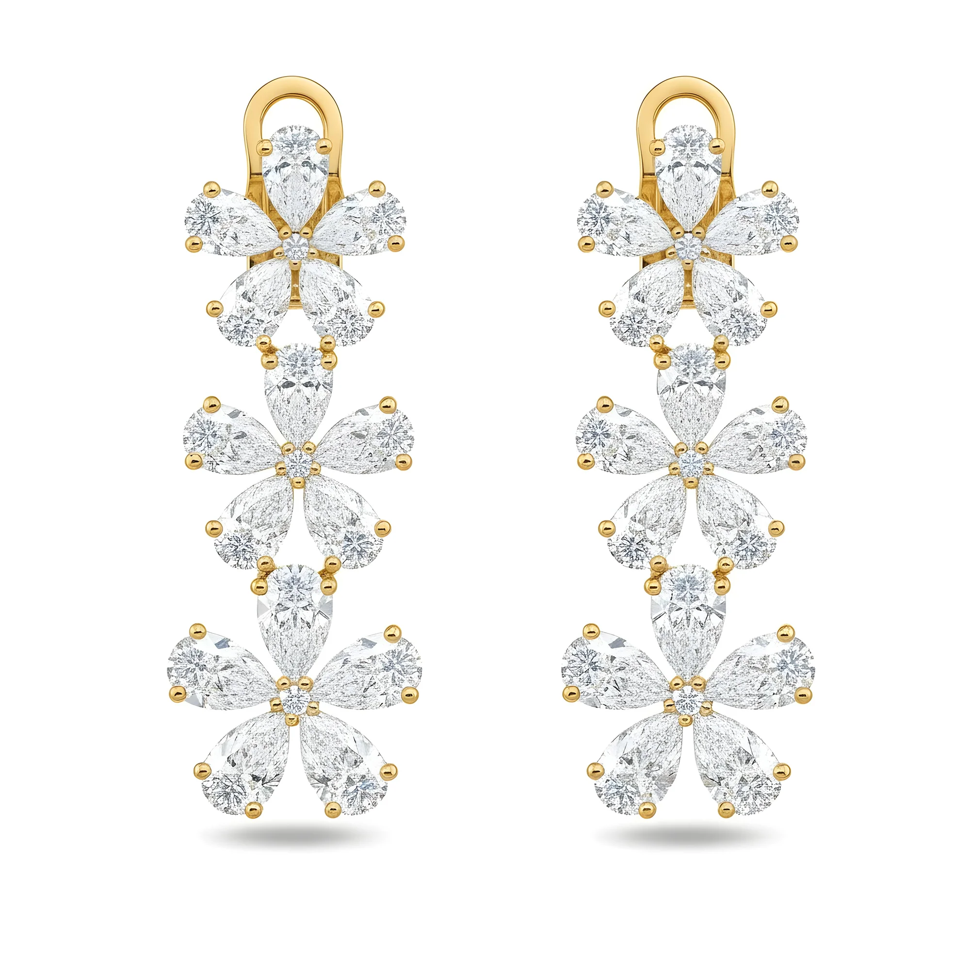 14K White Gold Pear Cut Diamond Flower Drop Earrings 12.79ct - Image 4