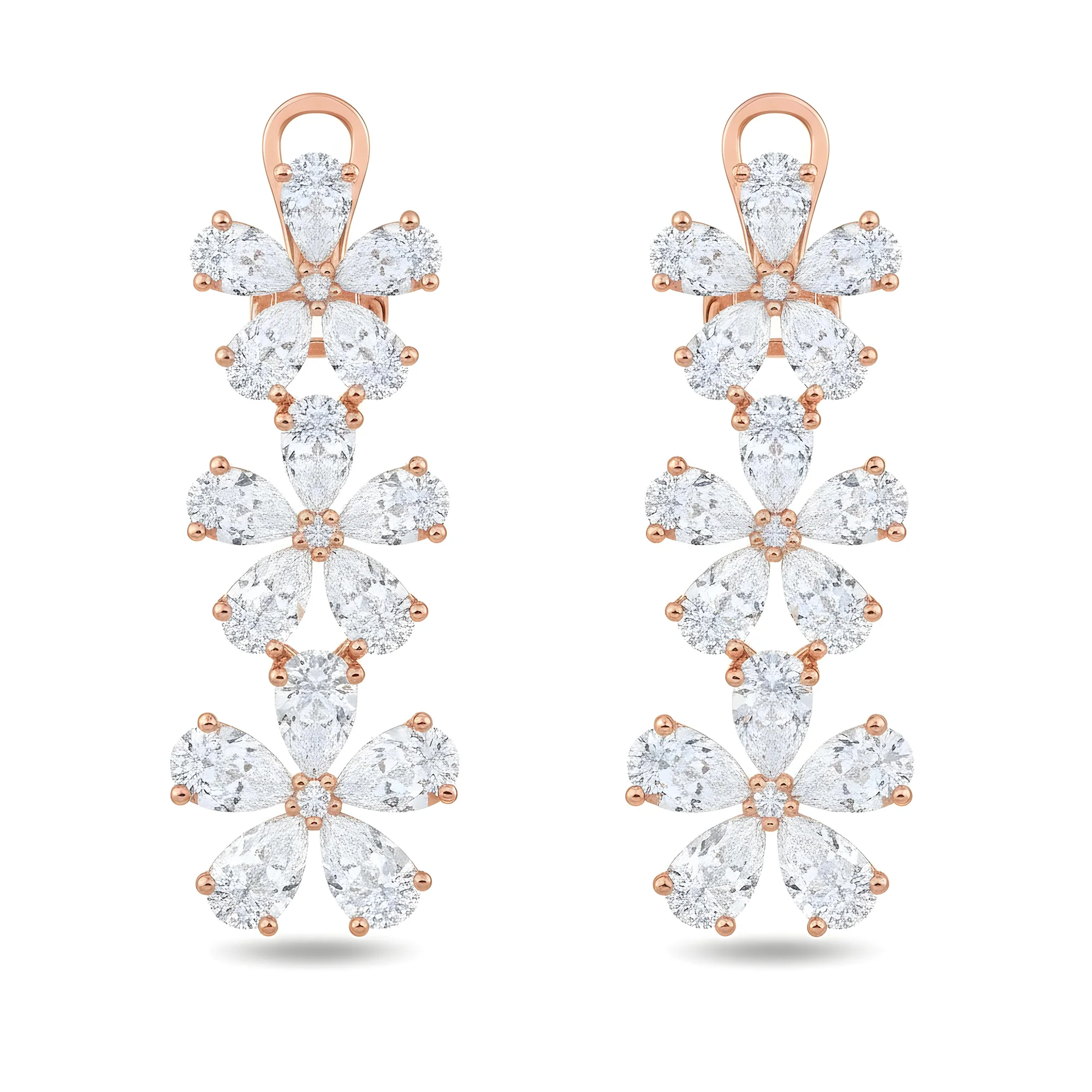 14K White Gold Pear Cut Diamond Flower Drop Earrings 12.79ct - Image 6