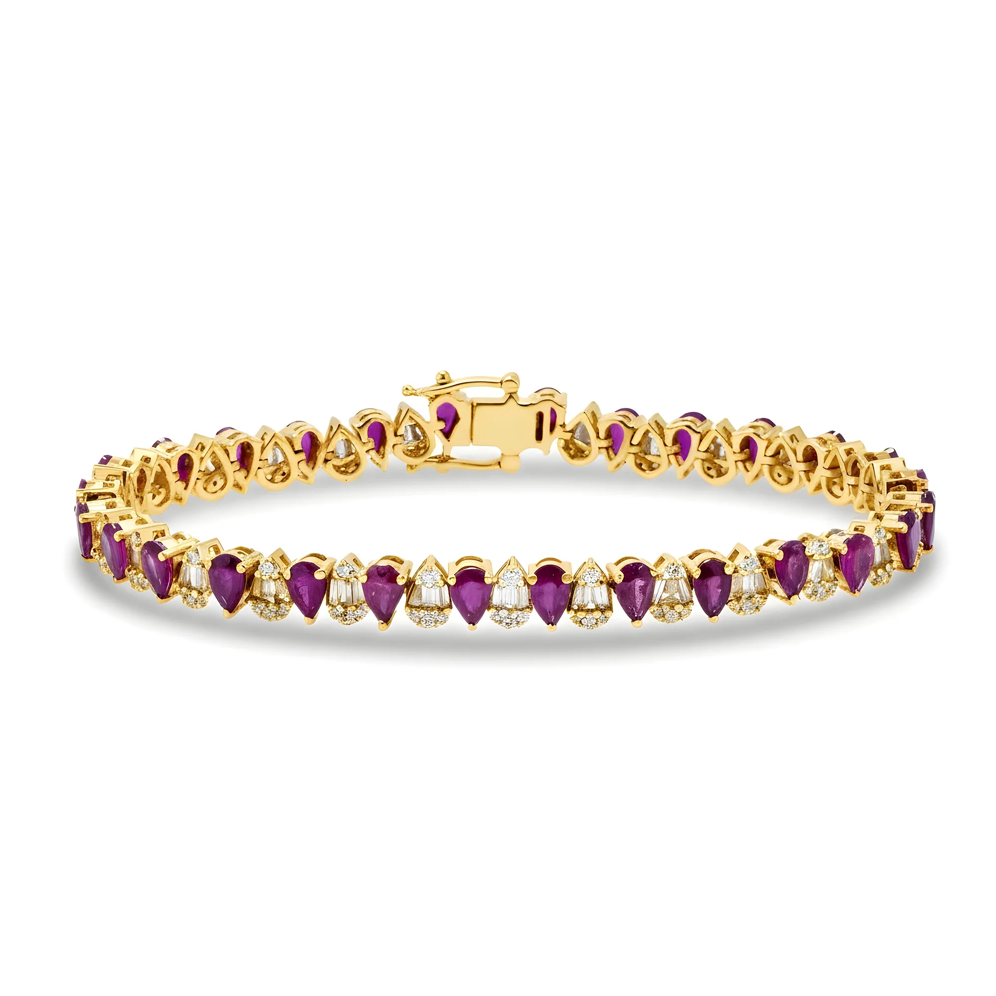 14K White Gold Pear Cut Ruby & Diamond Tennis Bracelet - Image 4