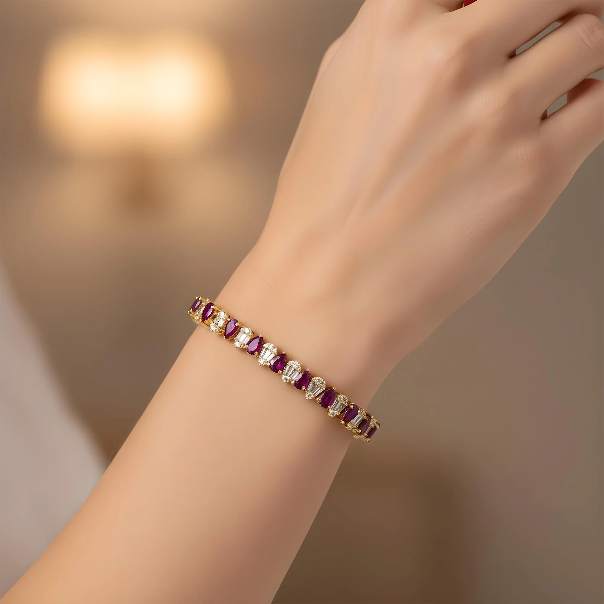 14K White Gold Pear Cut Ruby & Diamond Tennis Bracelet - Image 5