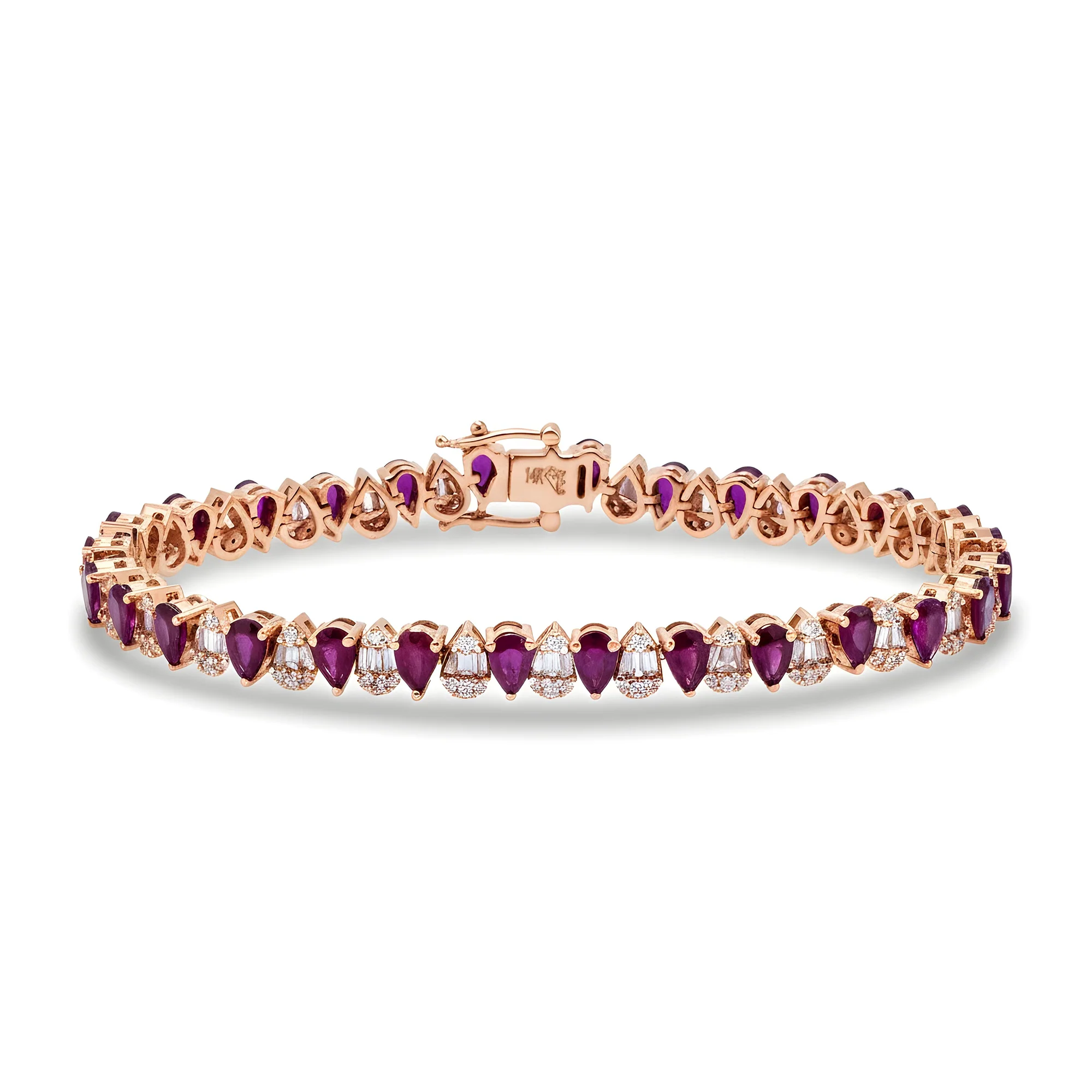 14K White Gold Pear Cut Ruby & Diamond Tennis Bracelet - Image 6