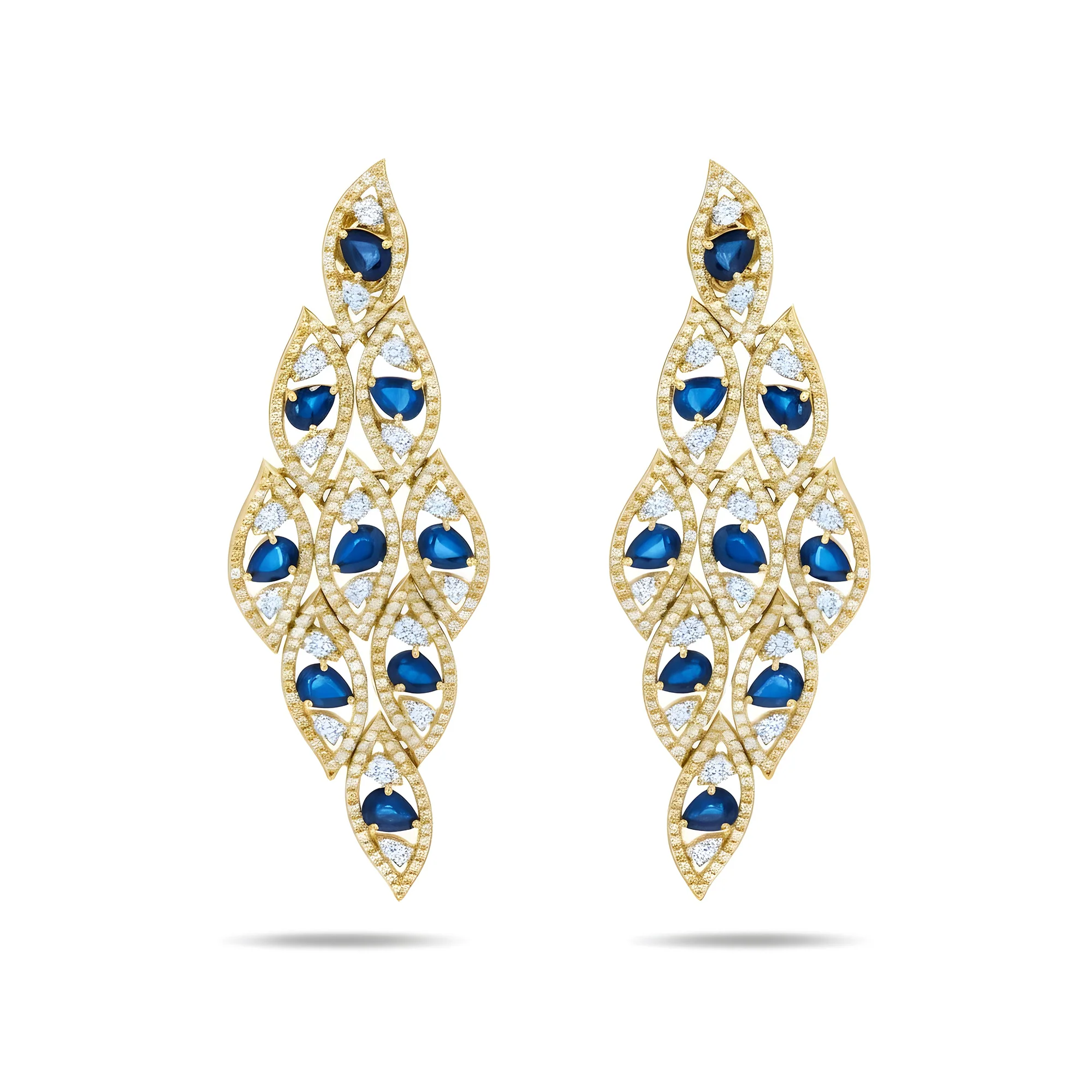 14K White Gold Pear Cut Sapphire & diamond Drop Earrings - Image 4