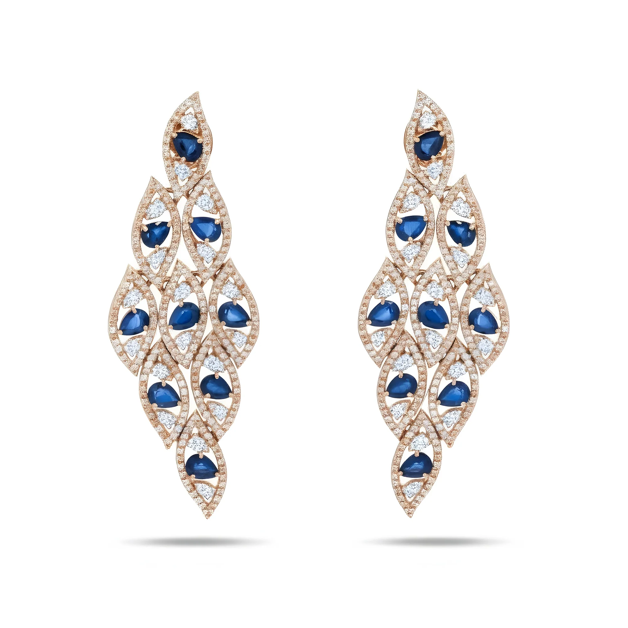 14K White Gold Pear Cut Sapphire & diamond Drop Earrings - Image 6