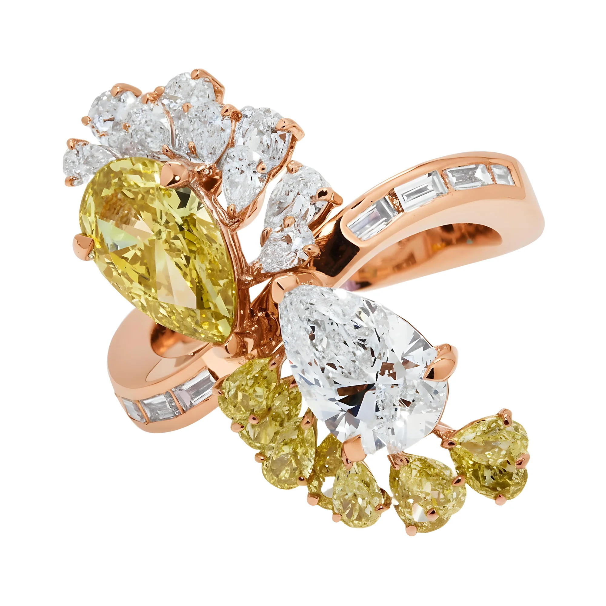 14K White Gold Pear Cut White & Fancy Yellow Diamond Ring 4.86ct - Image 8
