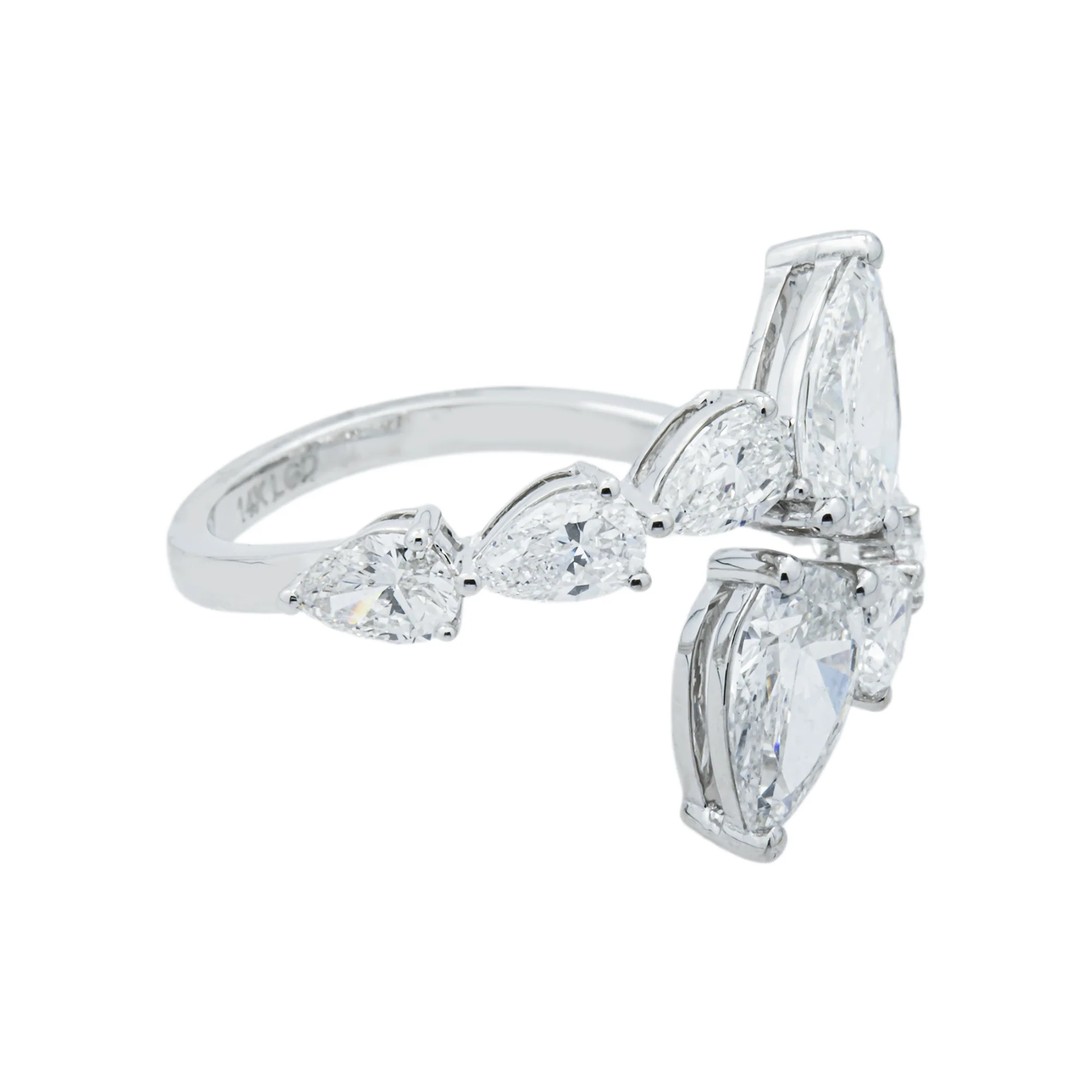 14K White Gold Pear Diamond Wrap Ring 3.04ct - Image 3
