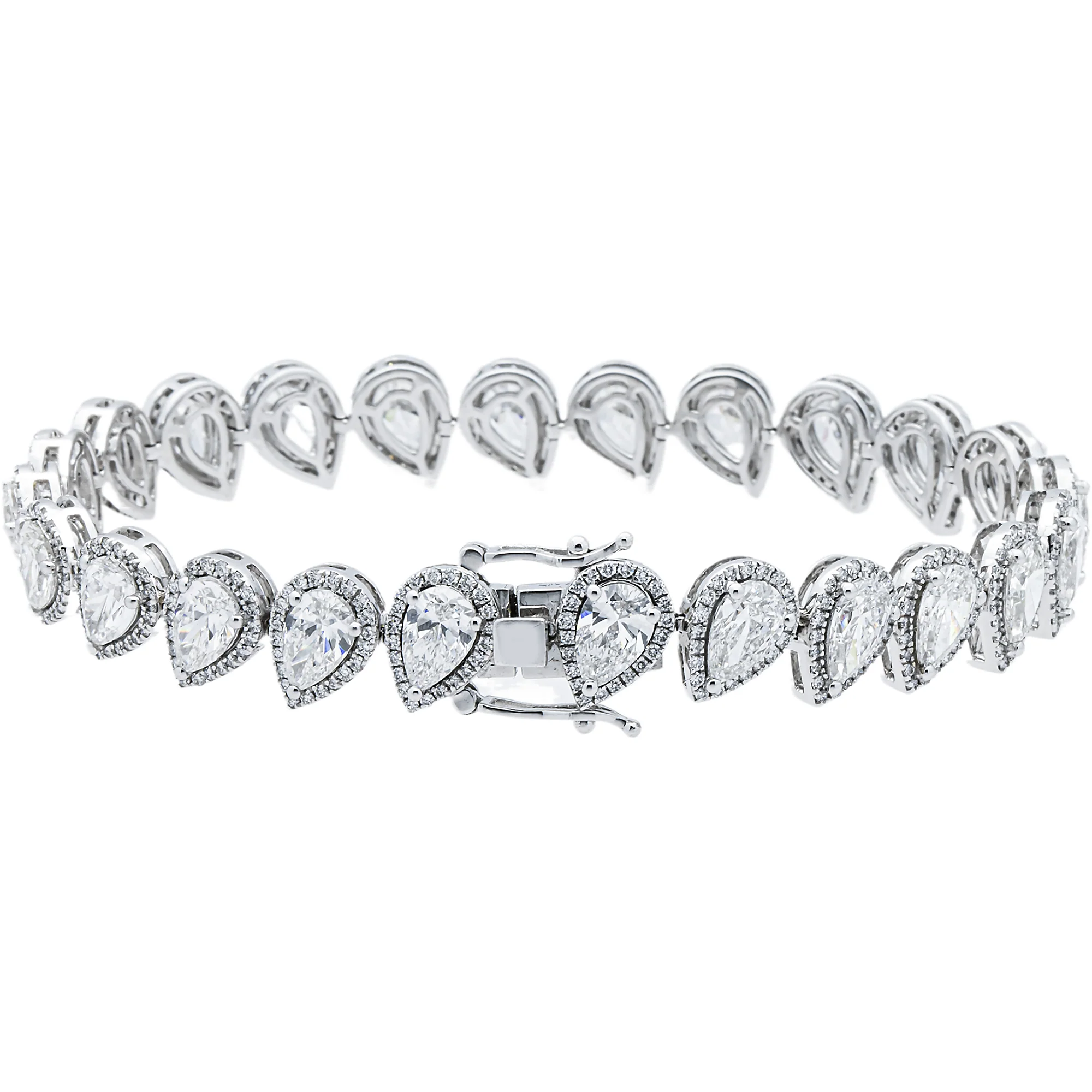 14K White Gold Pear Diamond Satellite Bracelet 15.32ct - Image 3
