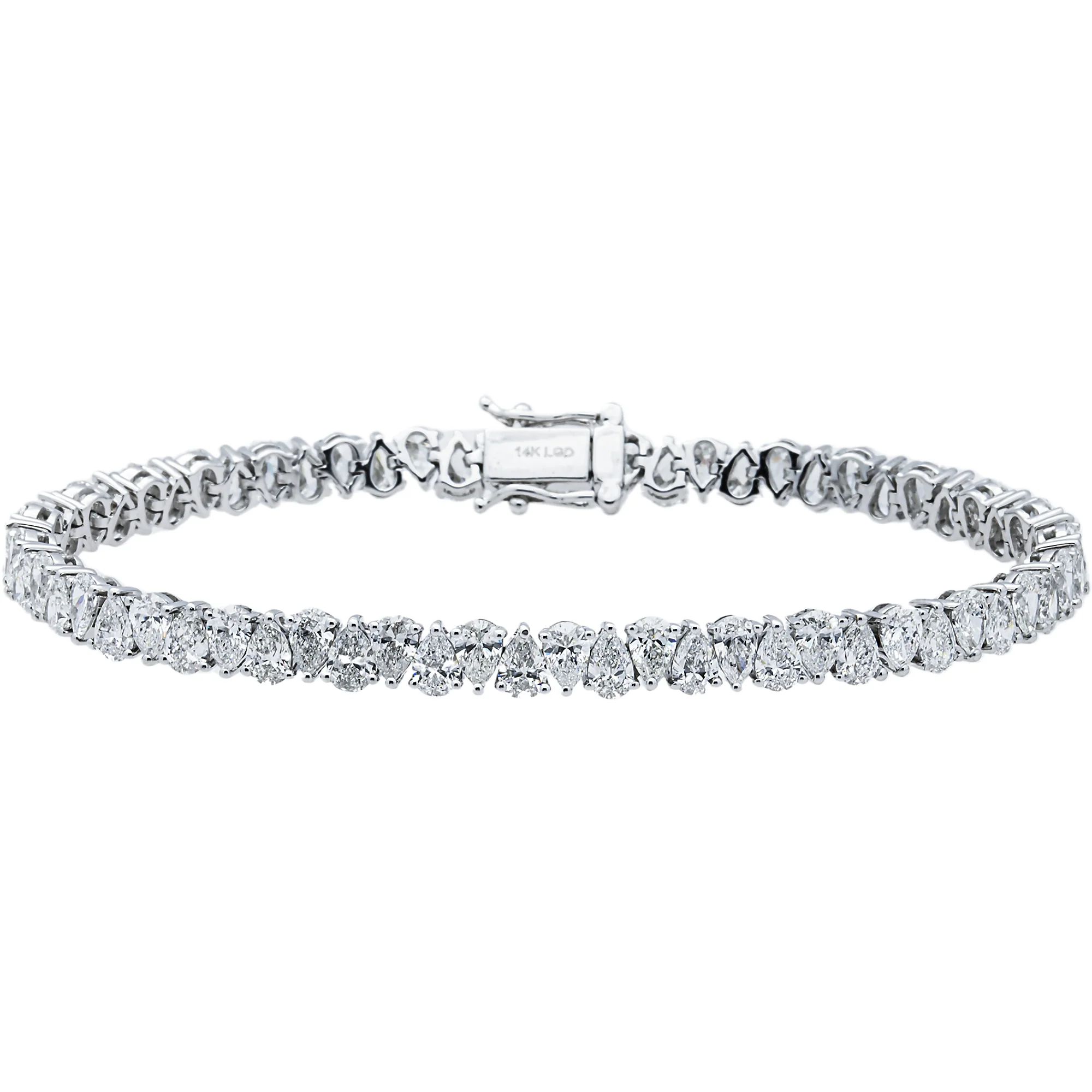 14K White Gold Pear Diamond Tennis Bracelet 9.90ct