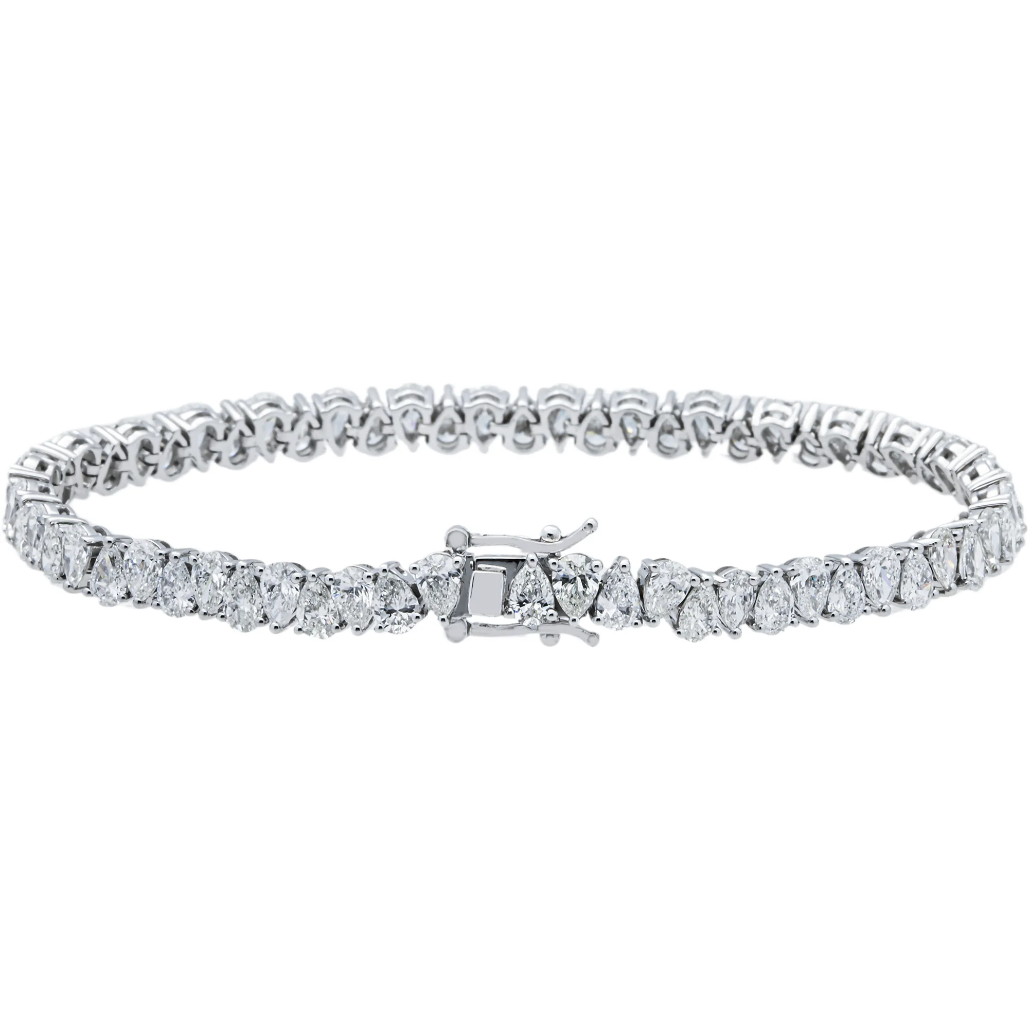 14K White Gold Pear Diamond Tennis Bracelet 9.90ct - Image 3