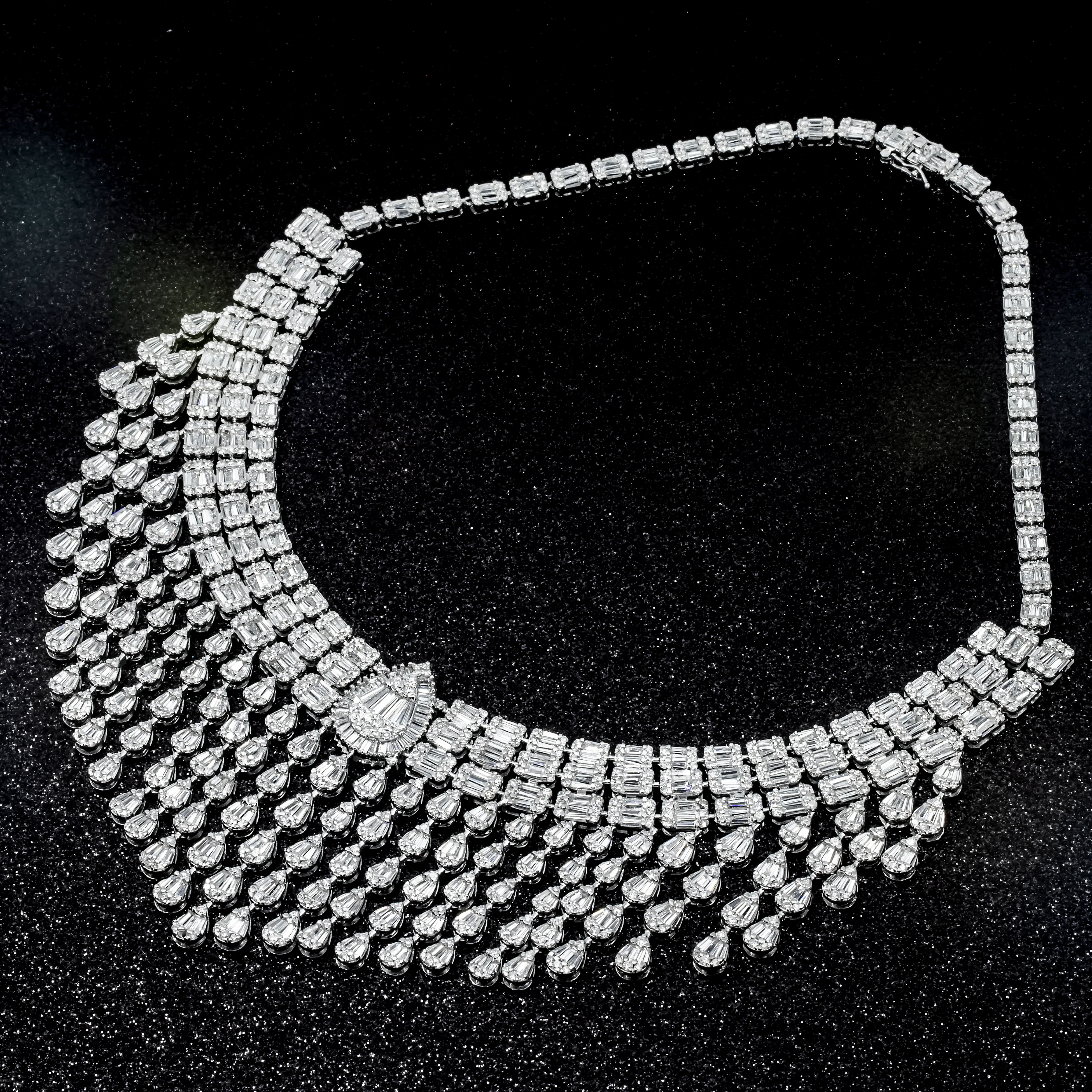 14K White Diamond Chandelier Necklace 43.82ct - Image 3