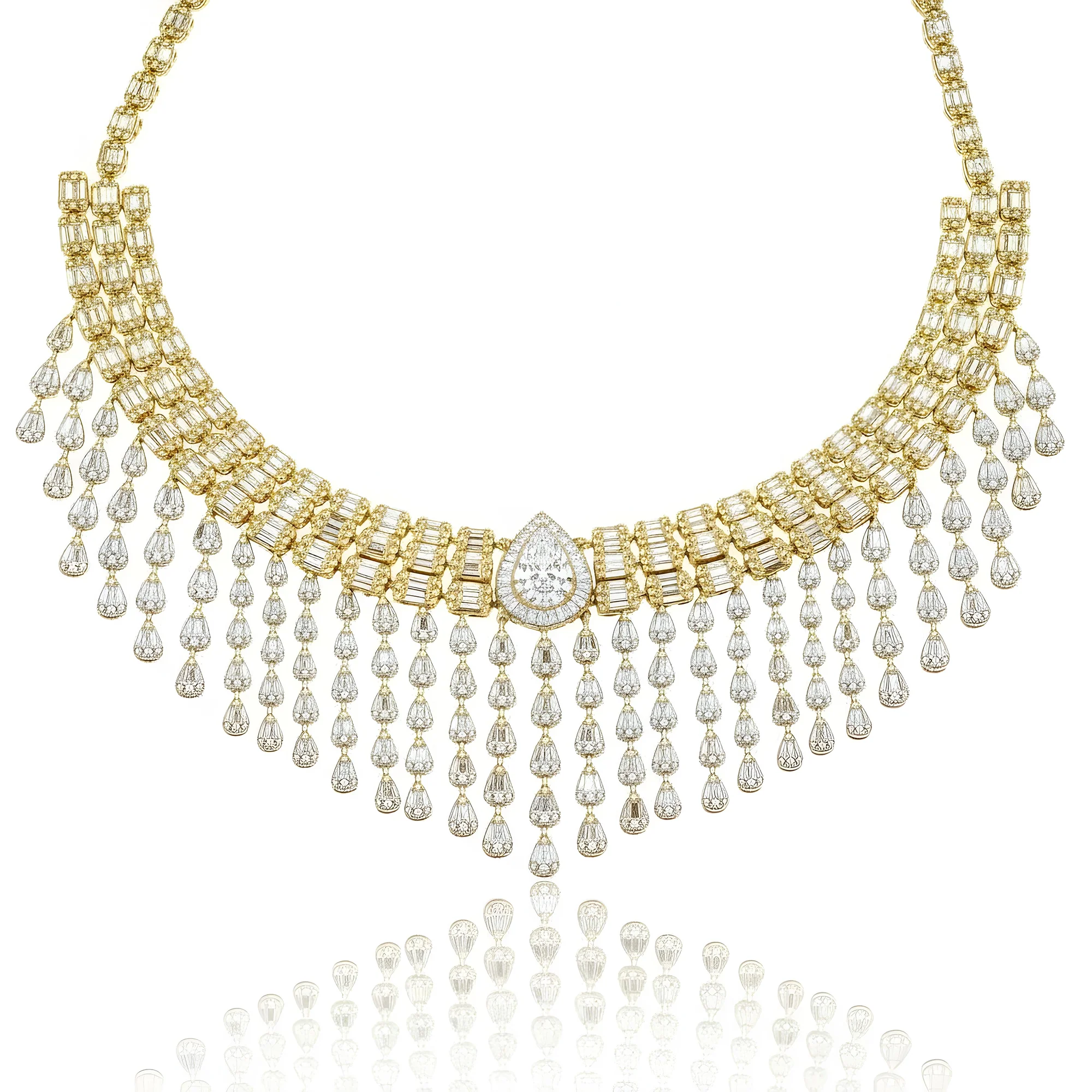 14K White Diamond Chandelier Necklace 43.82ct - Image 5