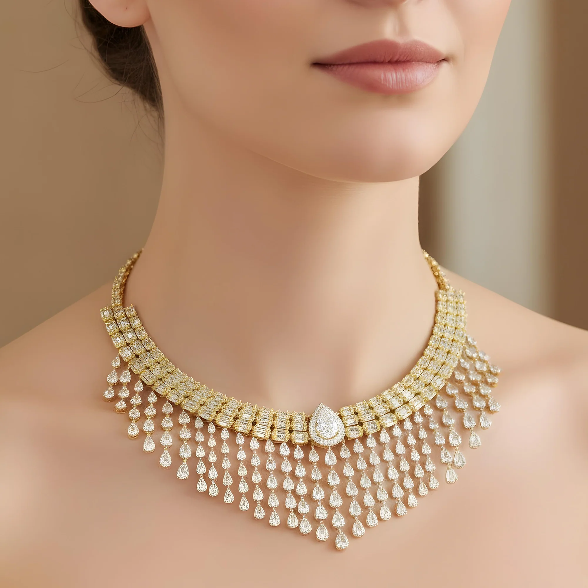 14K White Diamond Chandelier Necklace 43.82ct - Image 6
