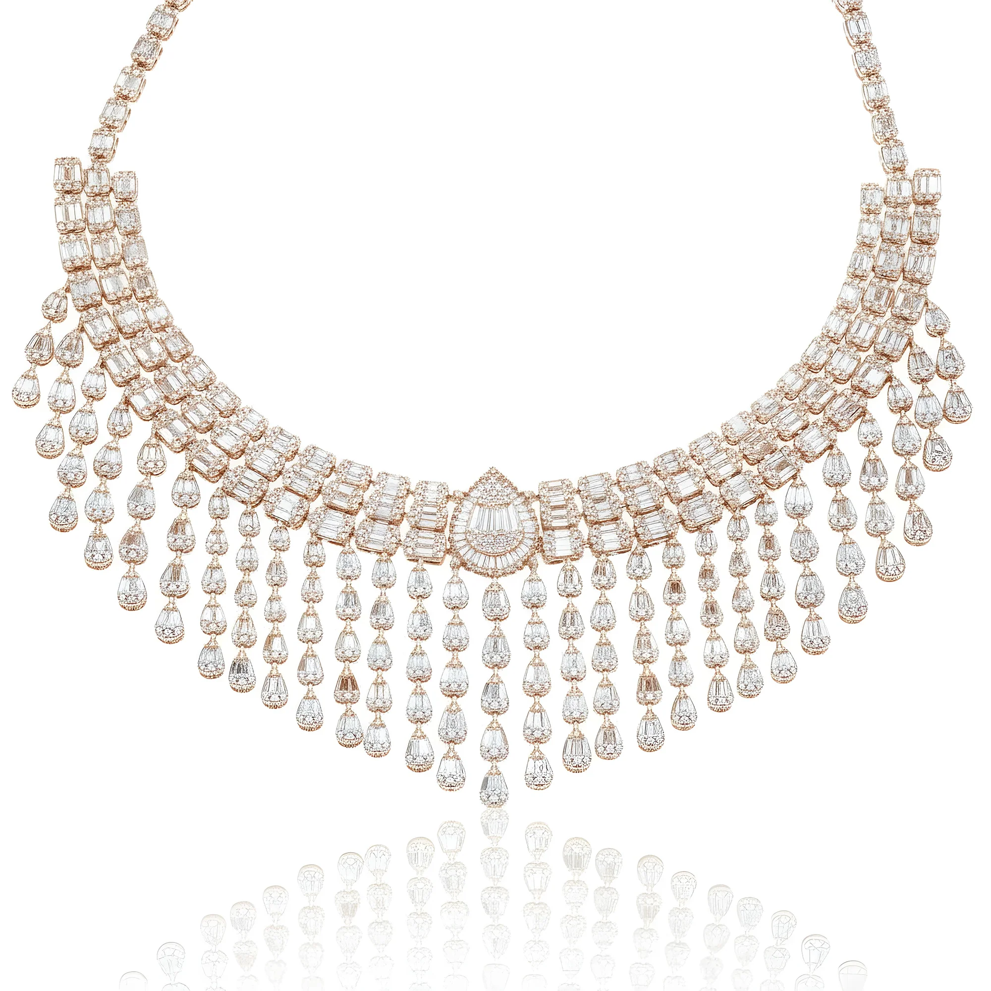 14K White Diamond Chandelier Necklace 43.82ct - Image 7