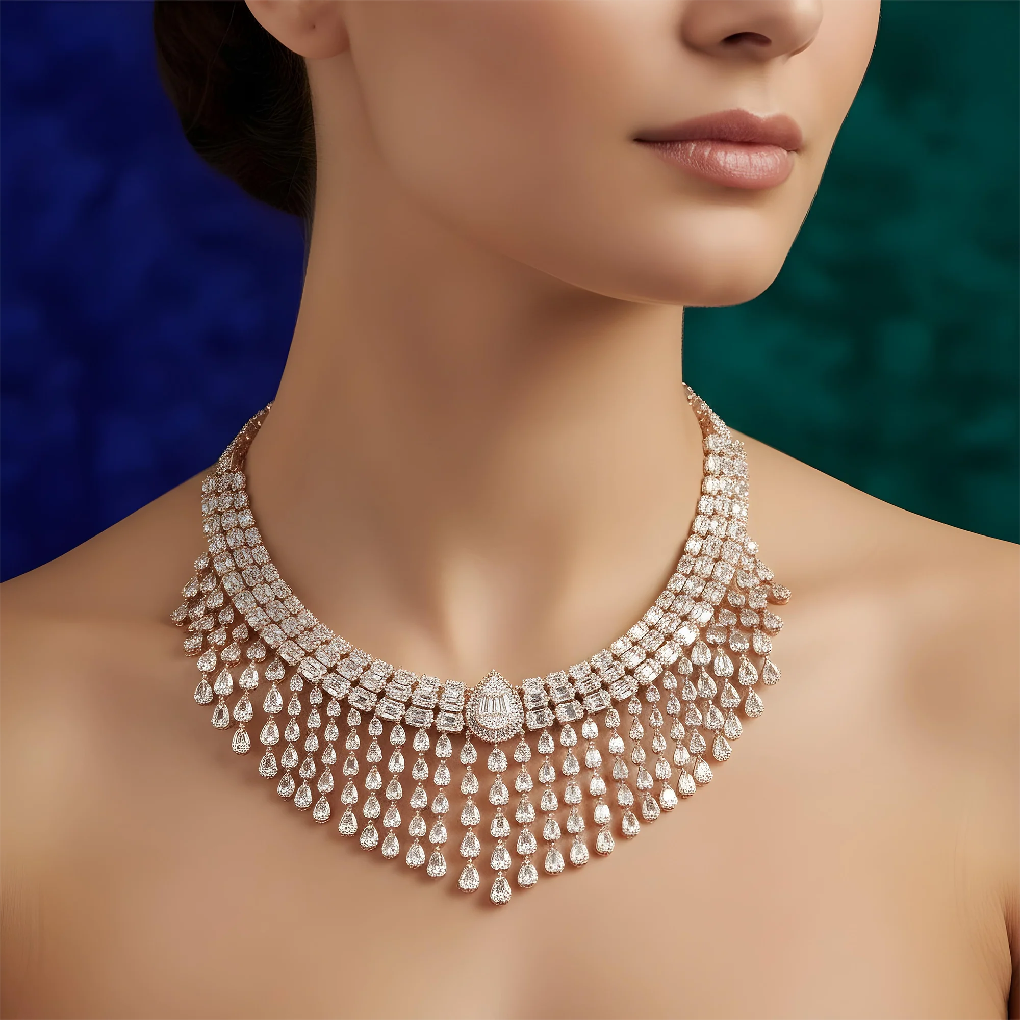 14K White Diamond Chandelier Necklace 43.82ct - Image 8
