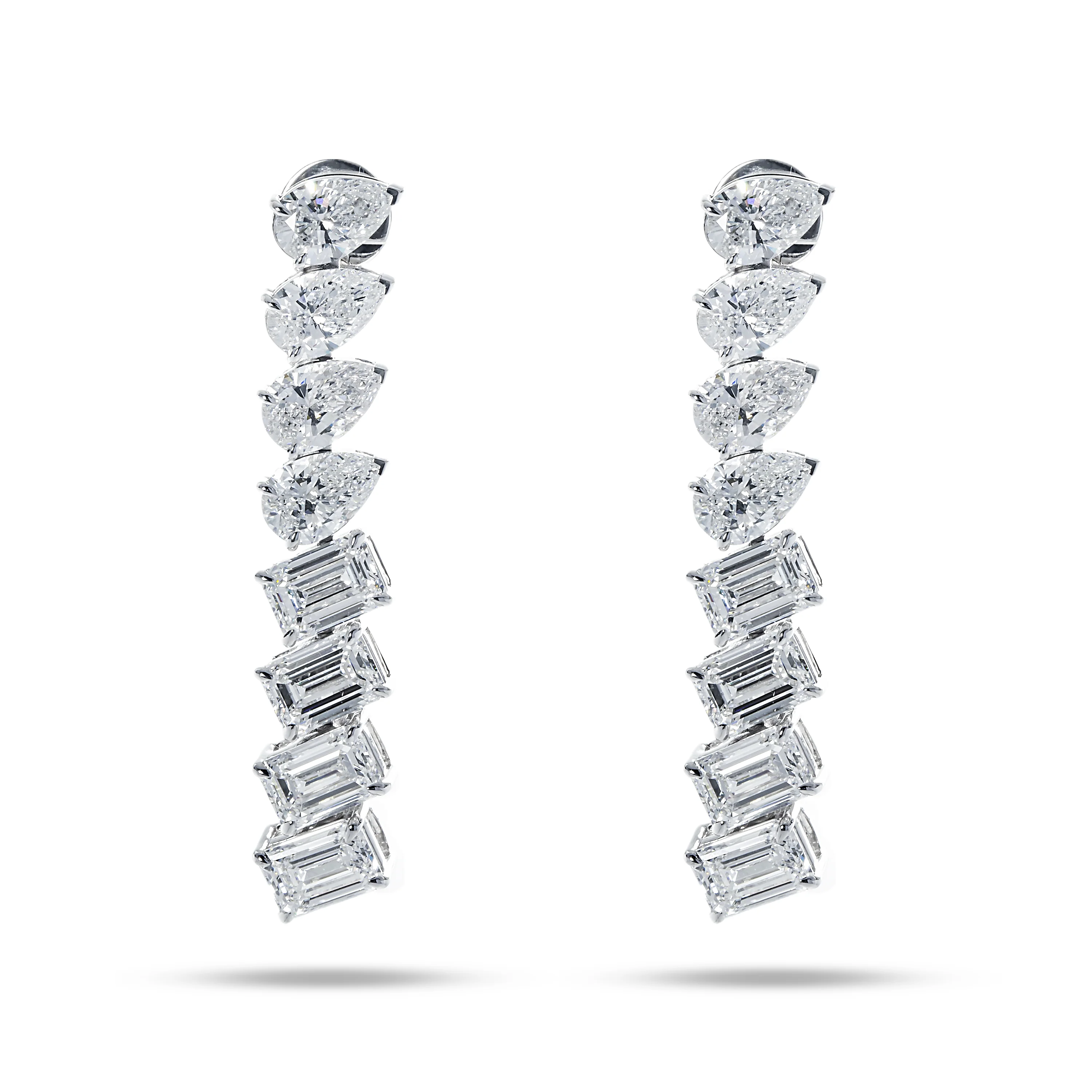 14K White Gold Pear & Emerald Cut Diamond Drop Earrings 14.32ct